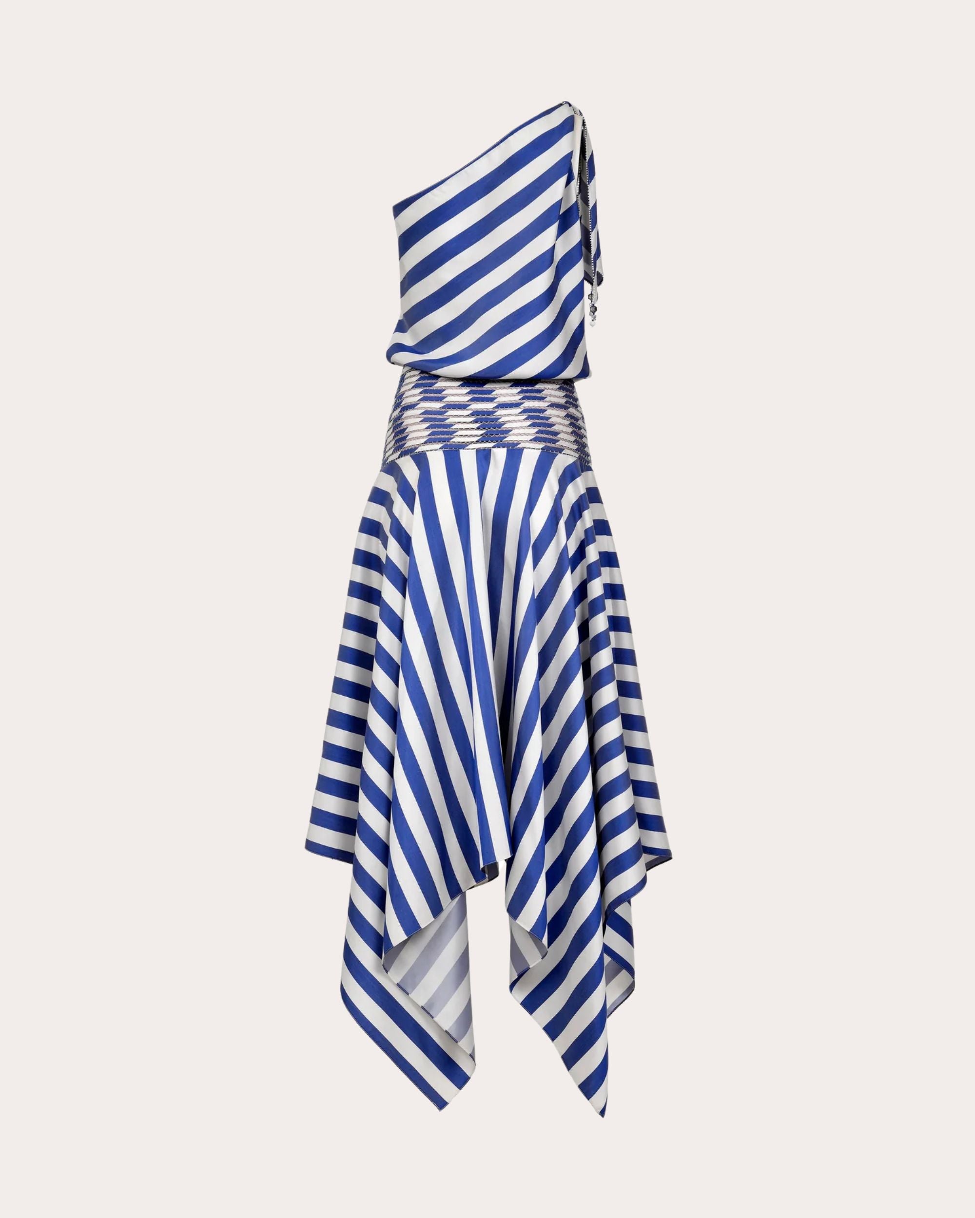 Banda Stripe Silk Asymmetric Handkerchief Dress
