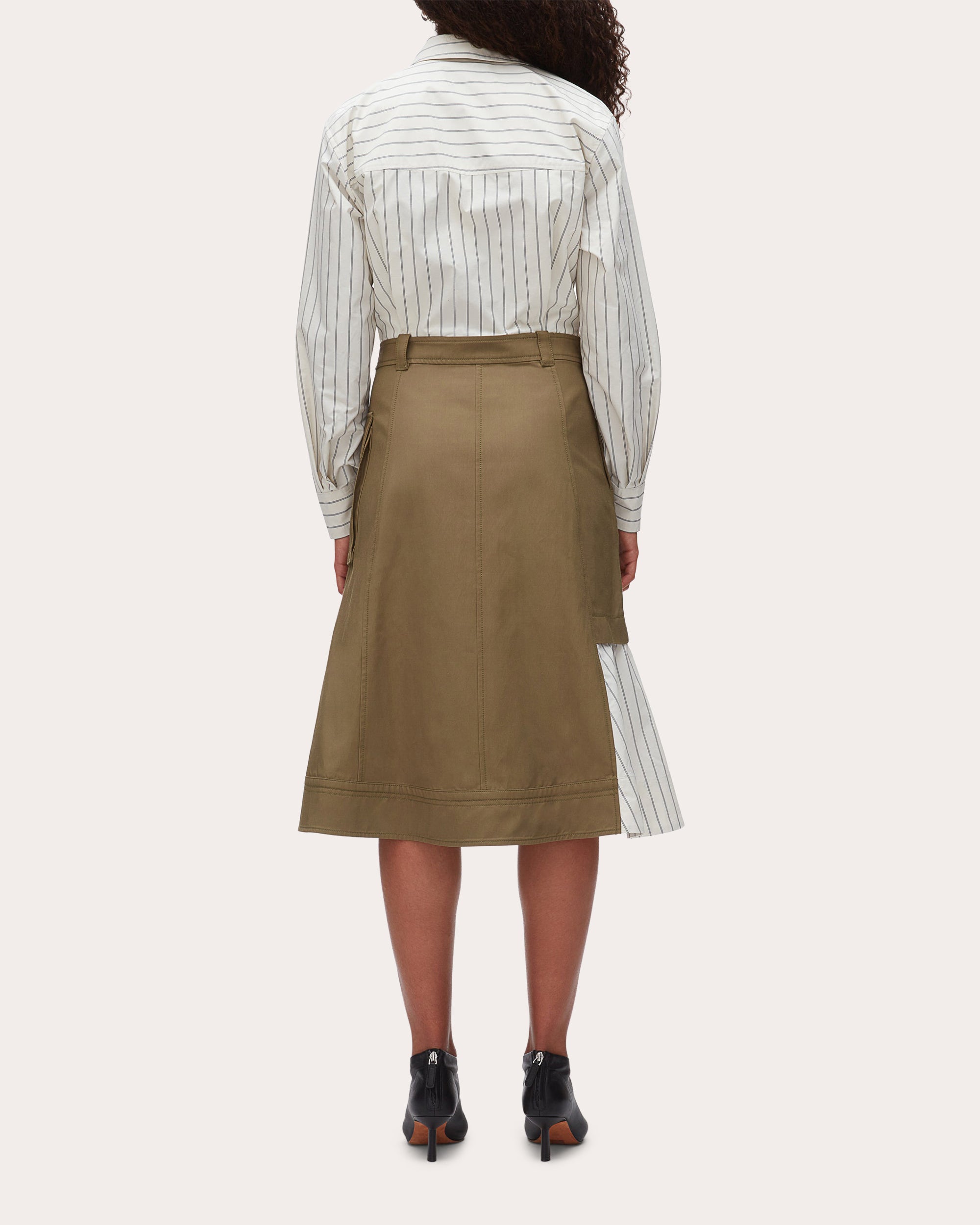 Stripe Poplin Twill Combo Cargo Shirt Dress