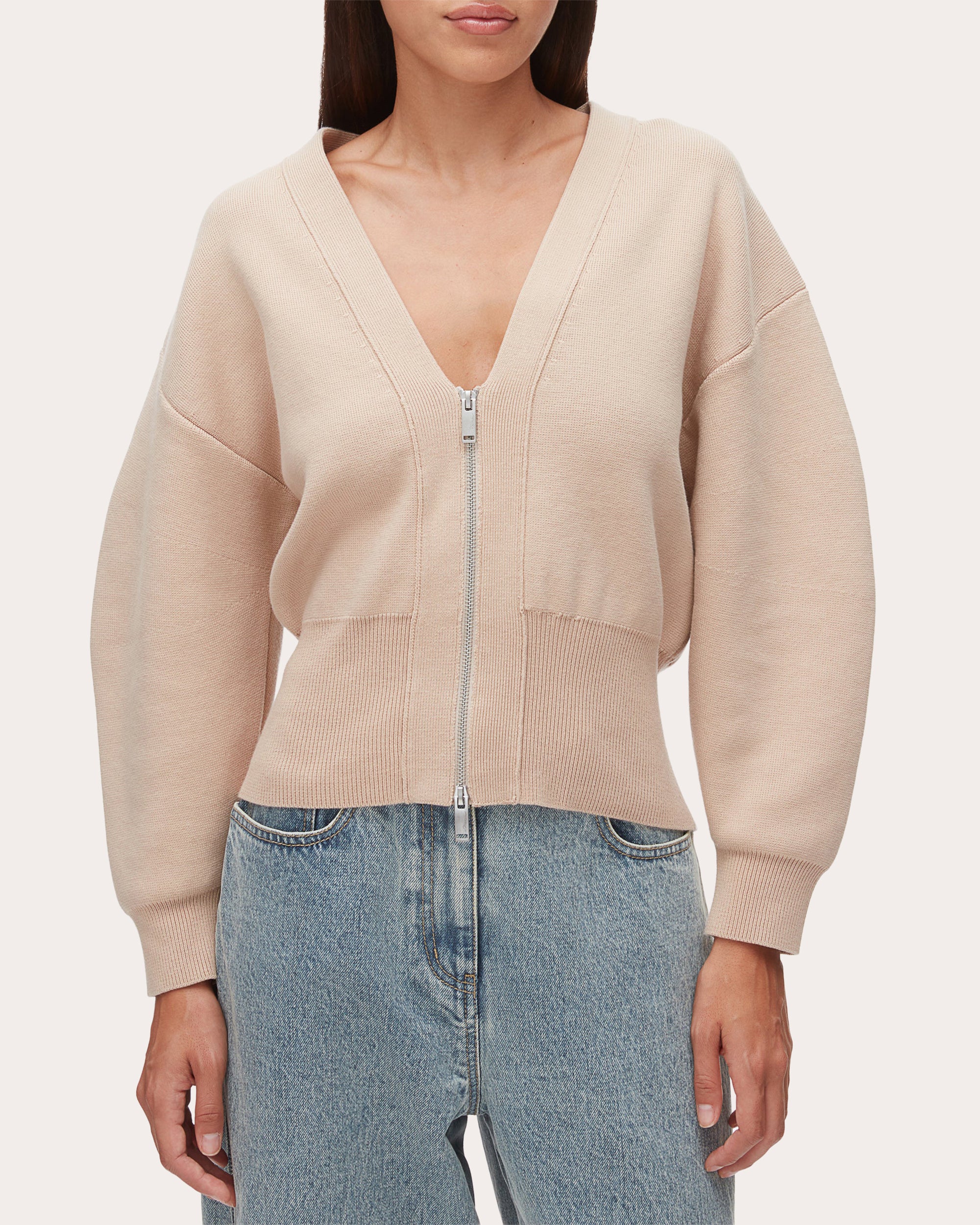 Knit Cotton Sculpted-Sleeve Crop Cardigan