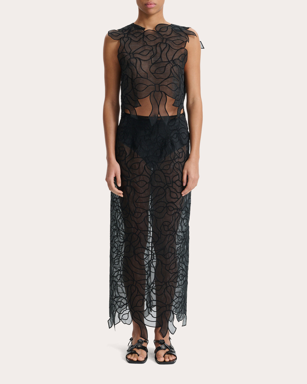 Aya Sheer Organza Embroidered Bow Top