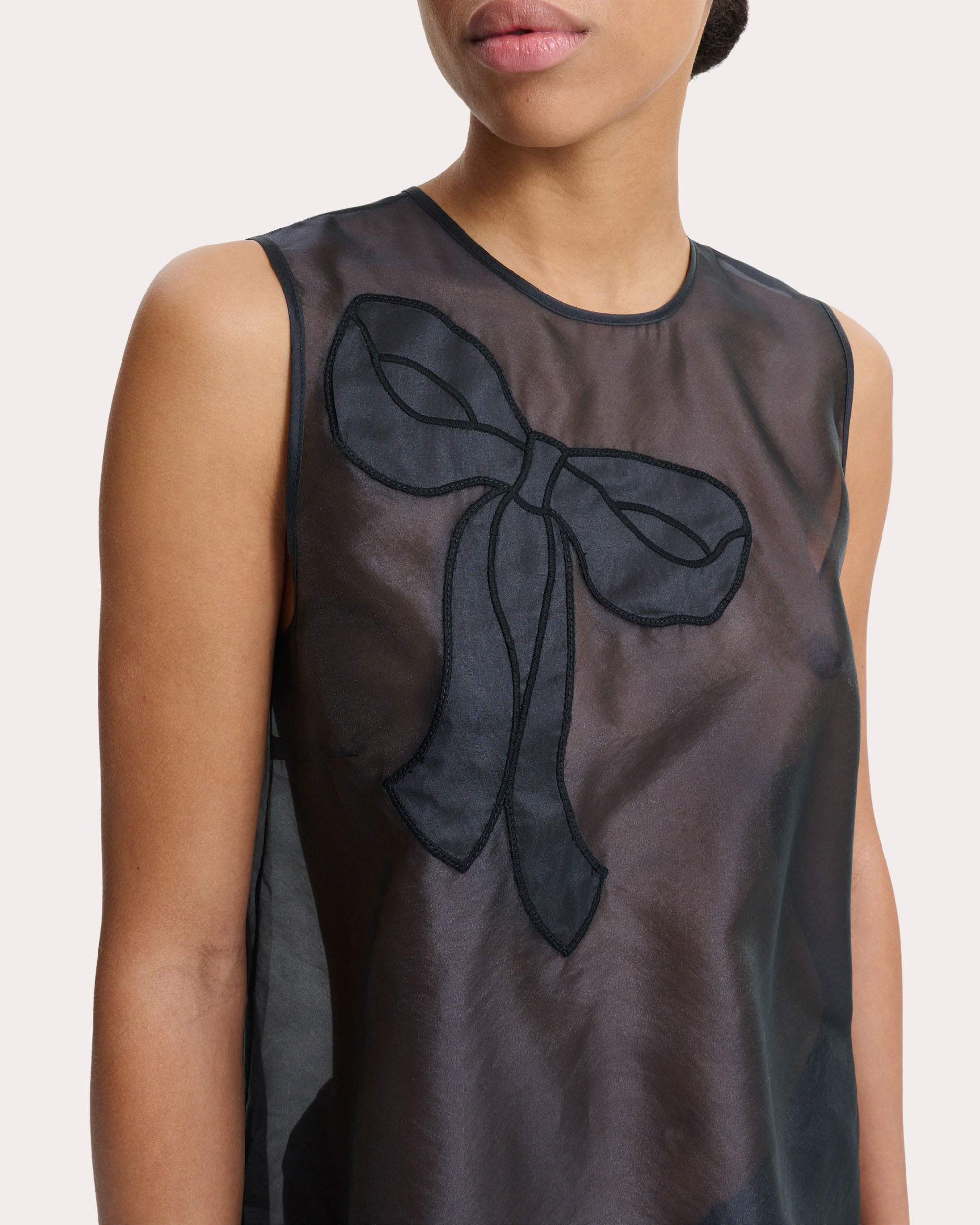 Alba Sheer Embroidered Organza Sleeveless Top