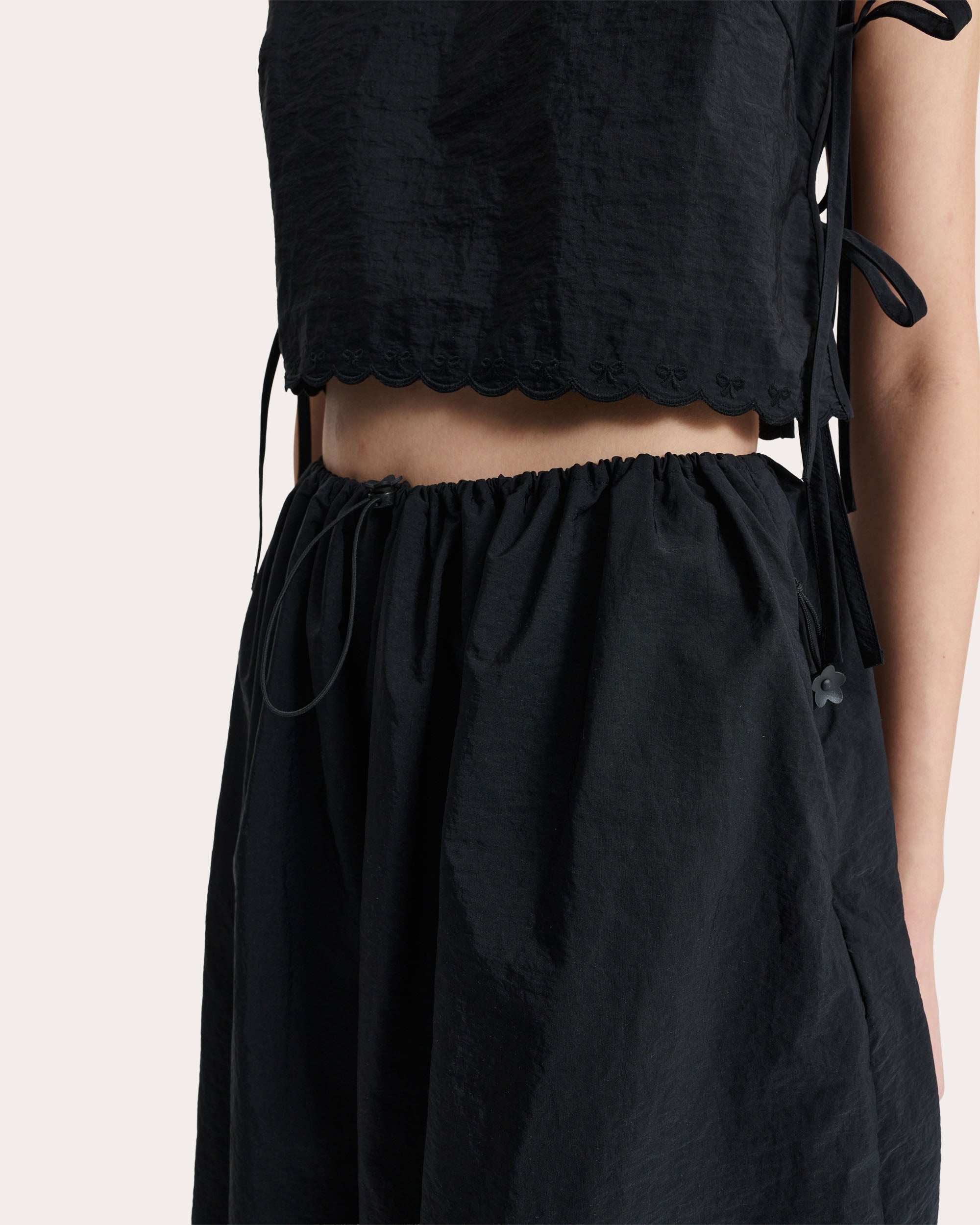 Feeba Embroidered Taffeta Bow Crop Top