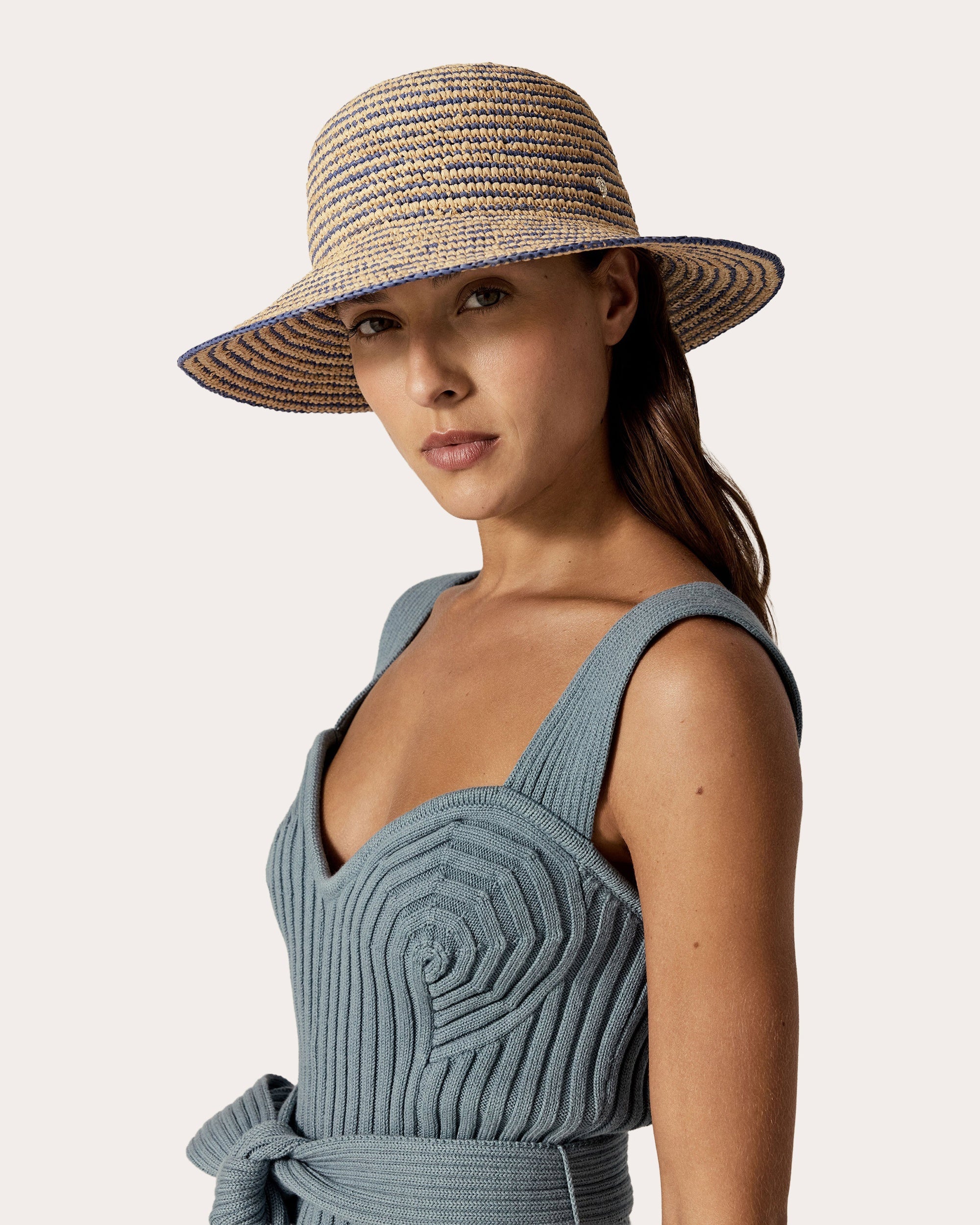Evadine Stripe Crocheted Raffia Sun Hat