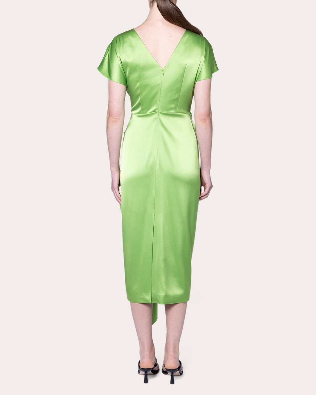 Zoa Satin Gathered Drape Midi Dress