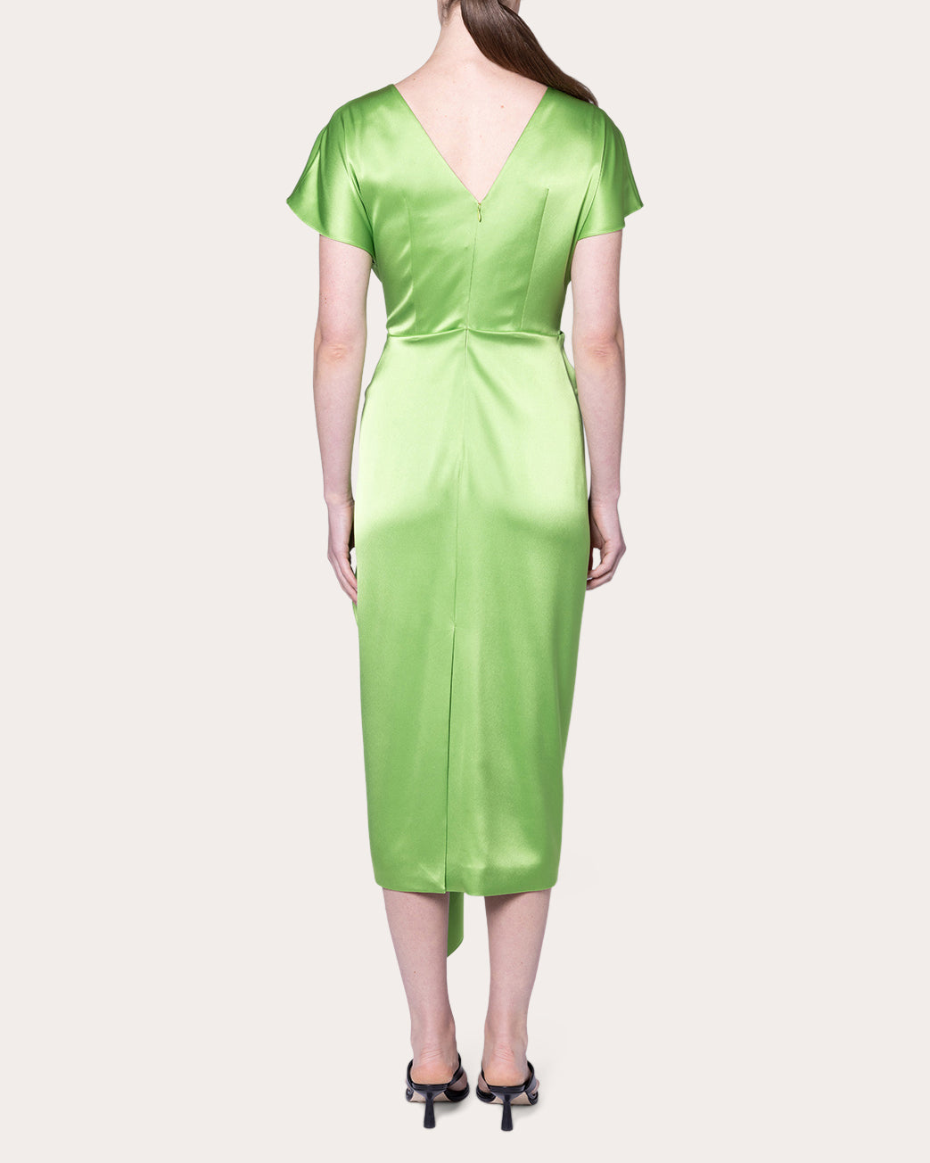 Zoa Satin Gathered Drape Midi Dress