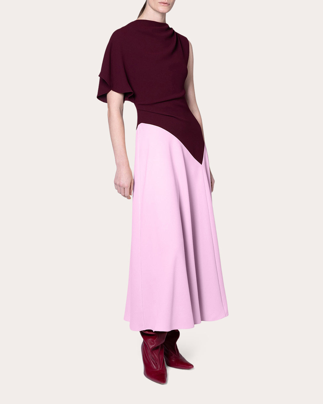 Oryn Crepe Asymmetric Midi Dress