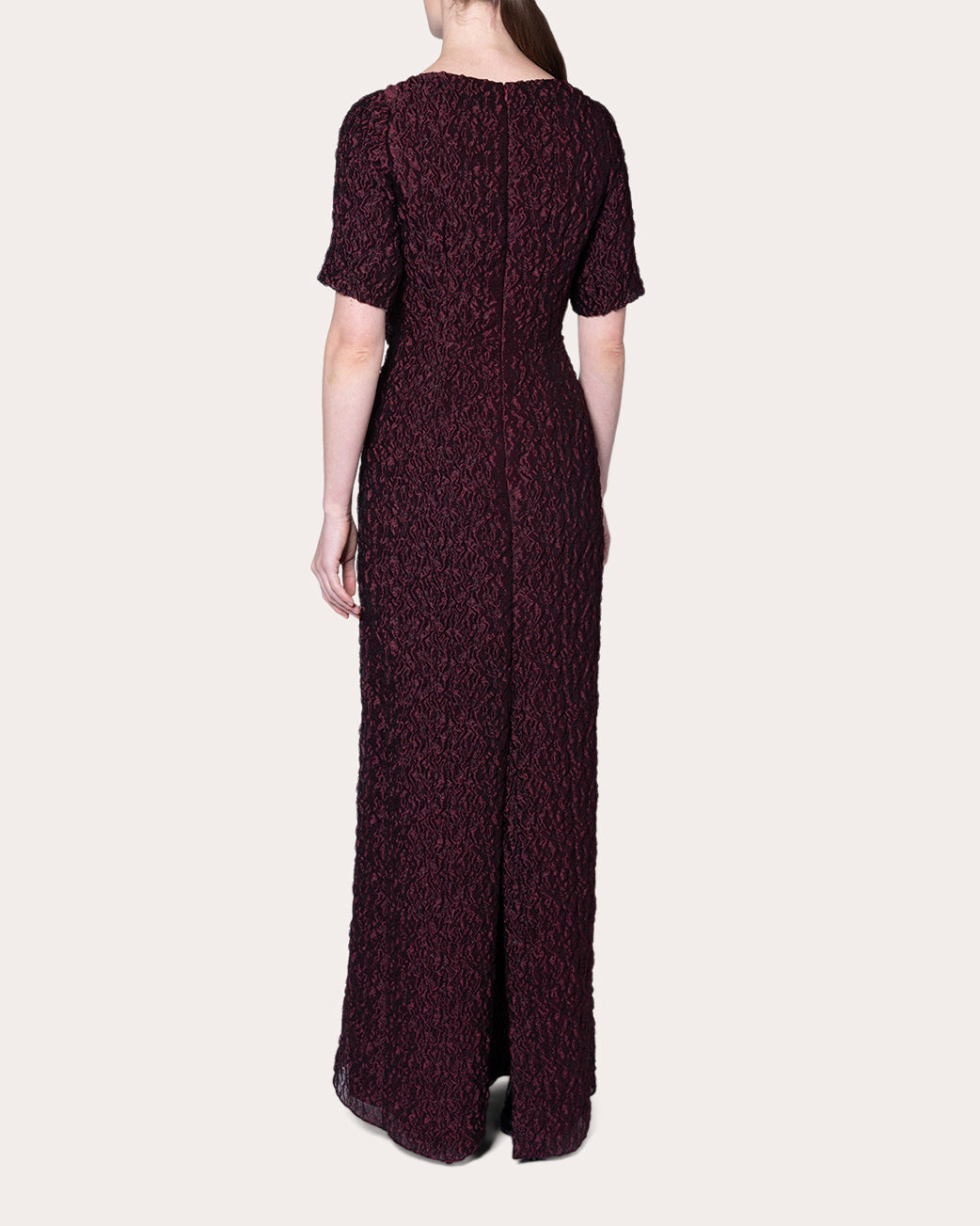 Syla Cloqué Gathered Drape Maxi Dress