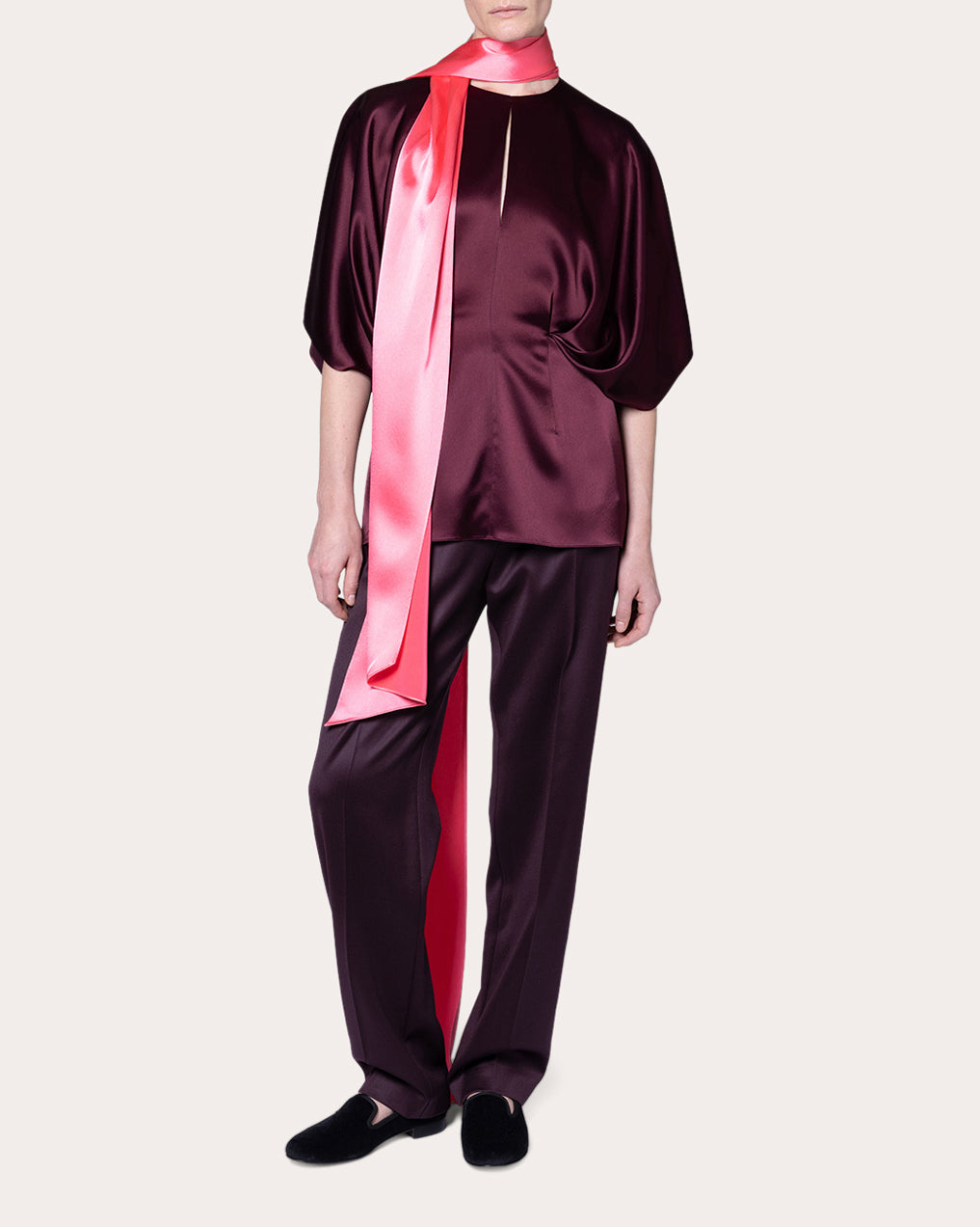 Luma Satin Keyhole Scarf Top