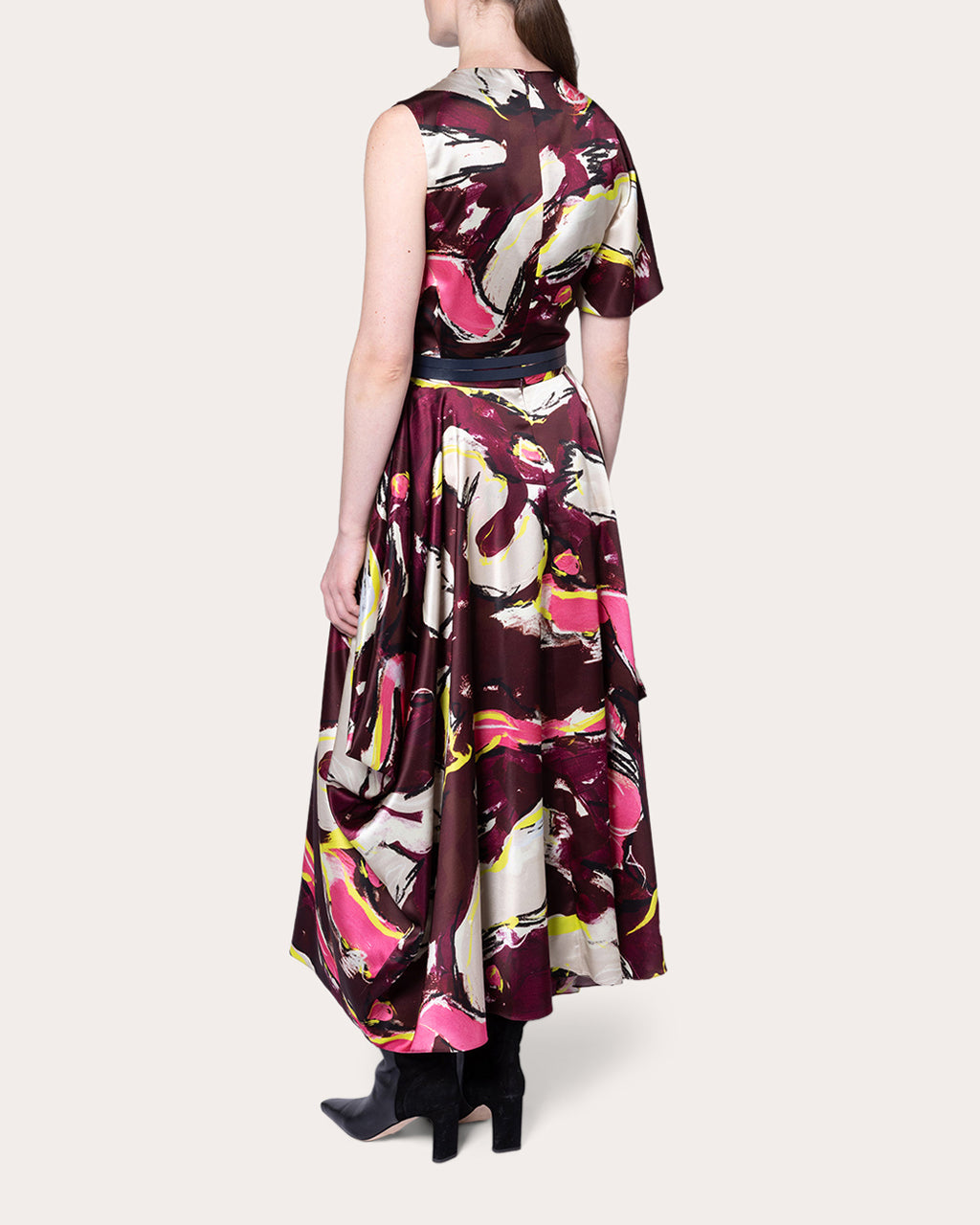 Amari Brushstroke Satin Draped Midi Skirt