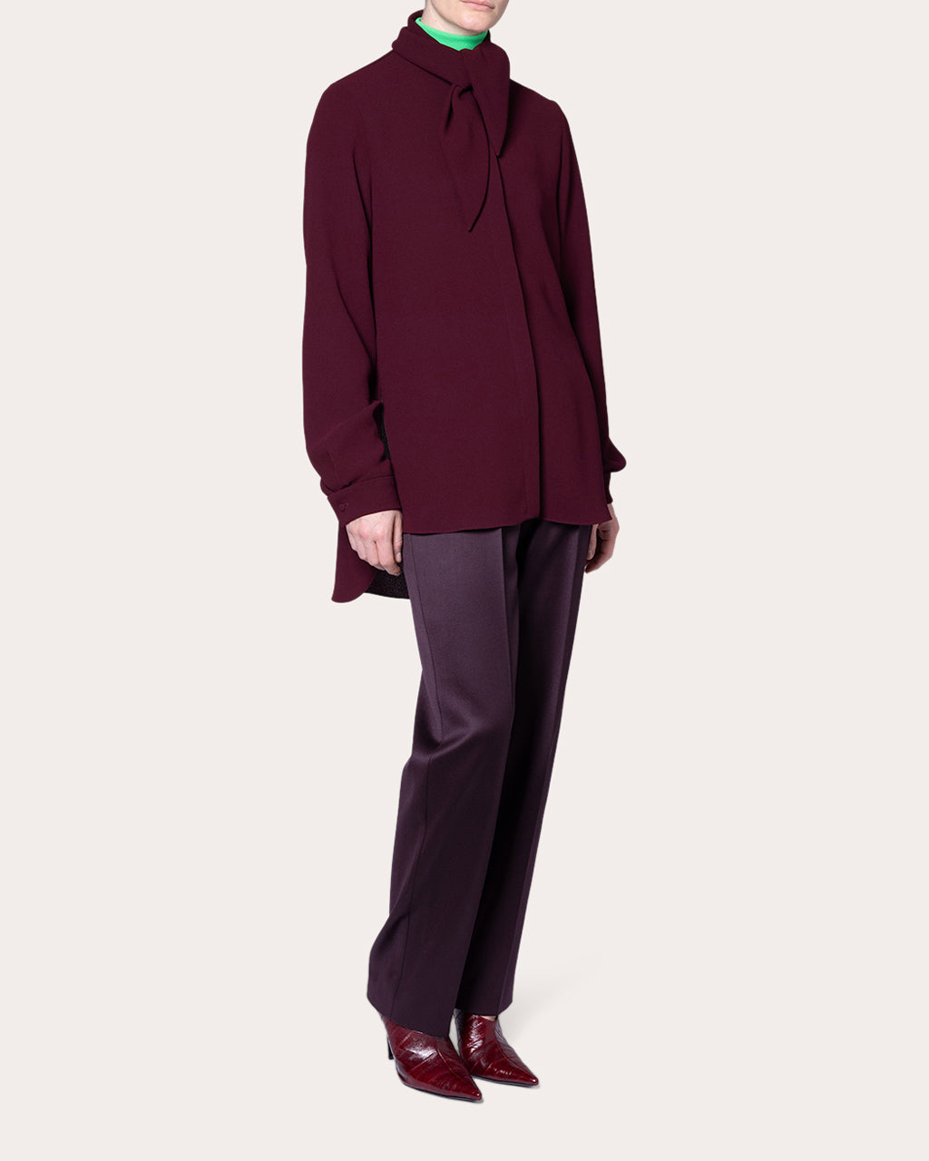 Nyra Crepe Collared Bow Shirt