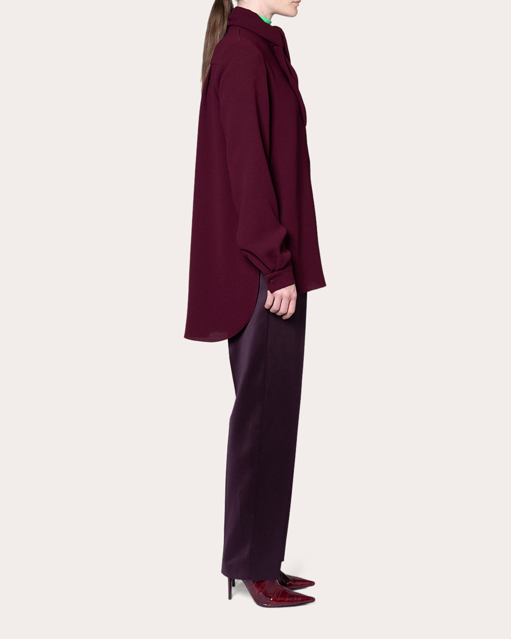 Nyra Crepe Collared Bow Shirt
