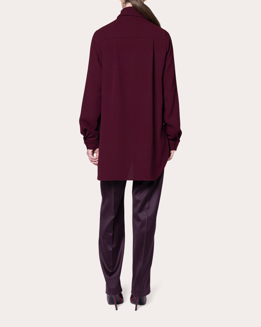 Nyra Crepe Collared Bow Shirt