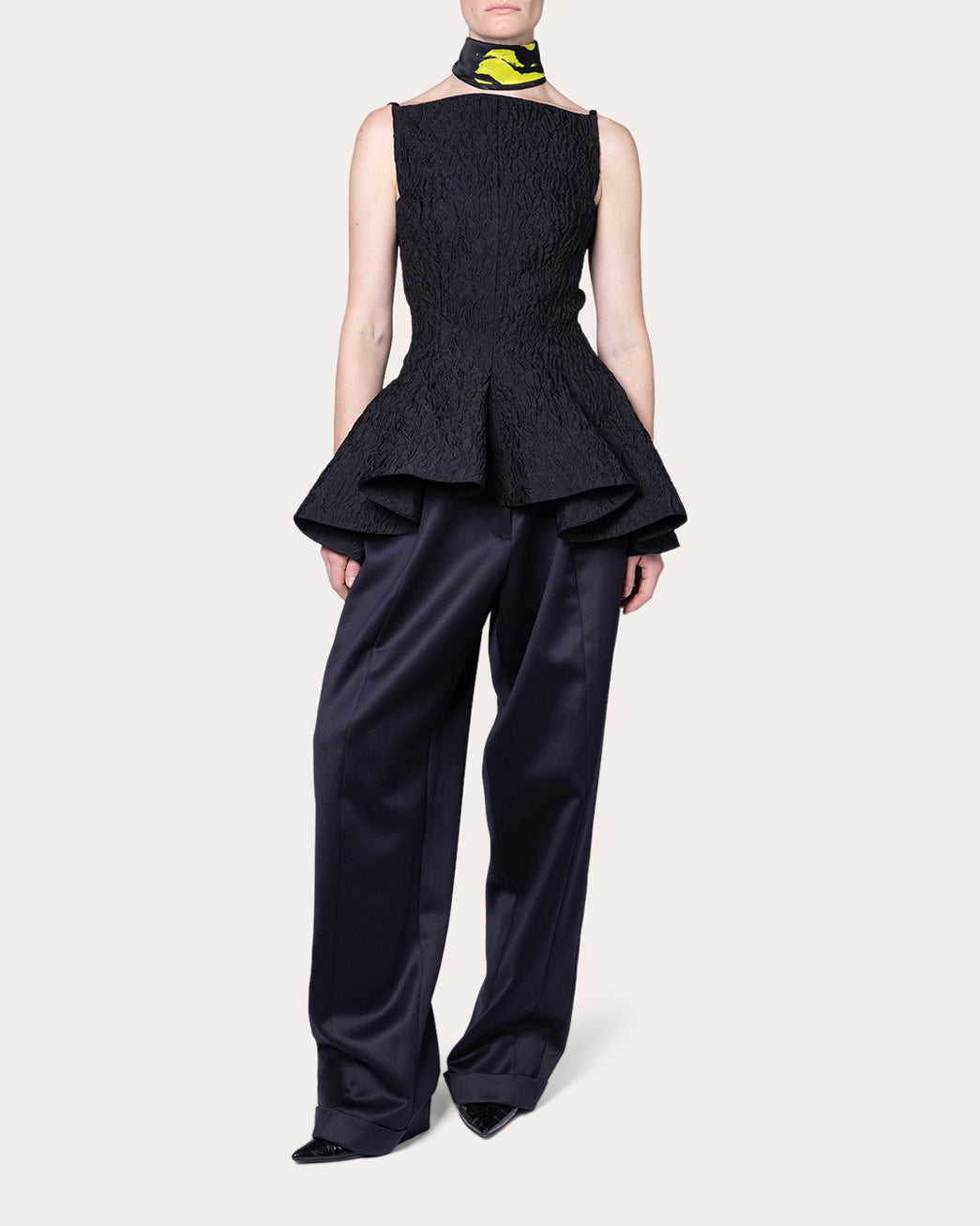 Axo Cloqué Boatneck Peplum Top