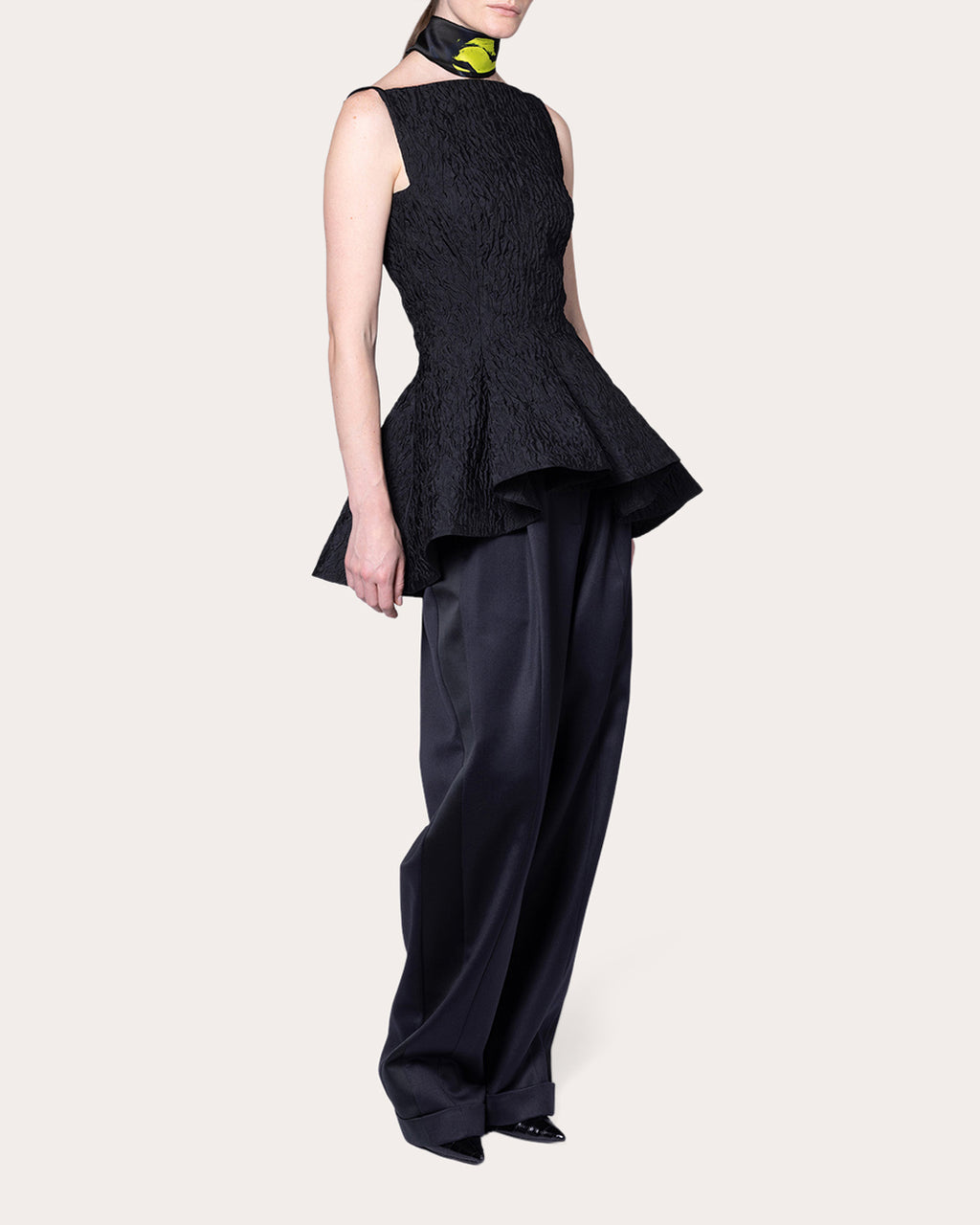 Axo Cloqué Boatneck Peplum Top