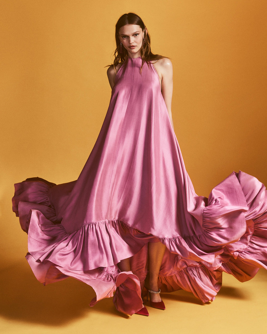 Sadie Tiered Halterneck Silk Gown