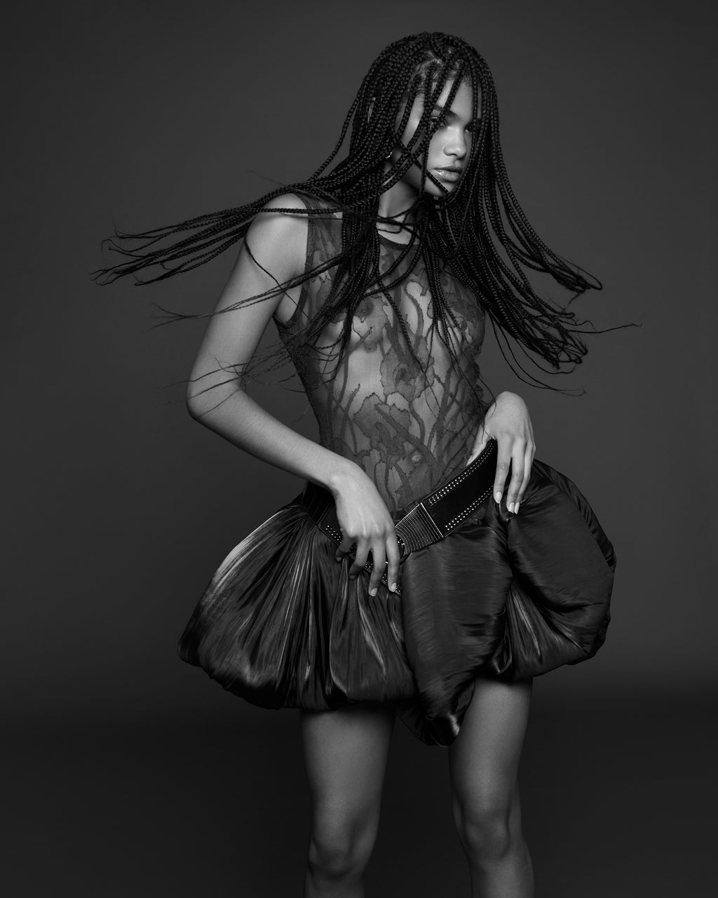 Nori Sheer Floral Lace Bubble Mini Dress