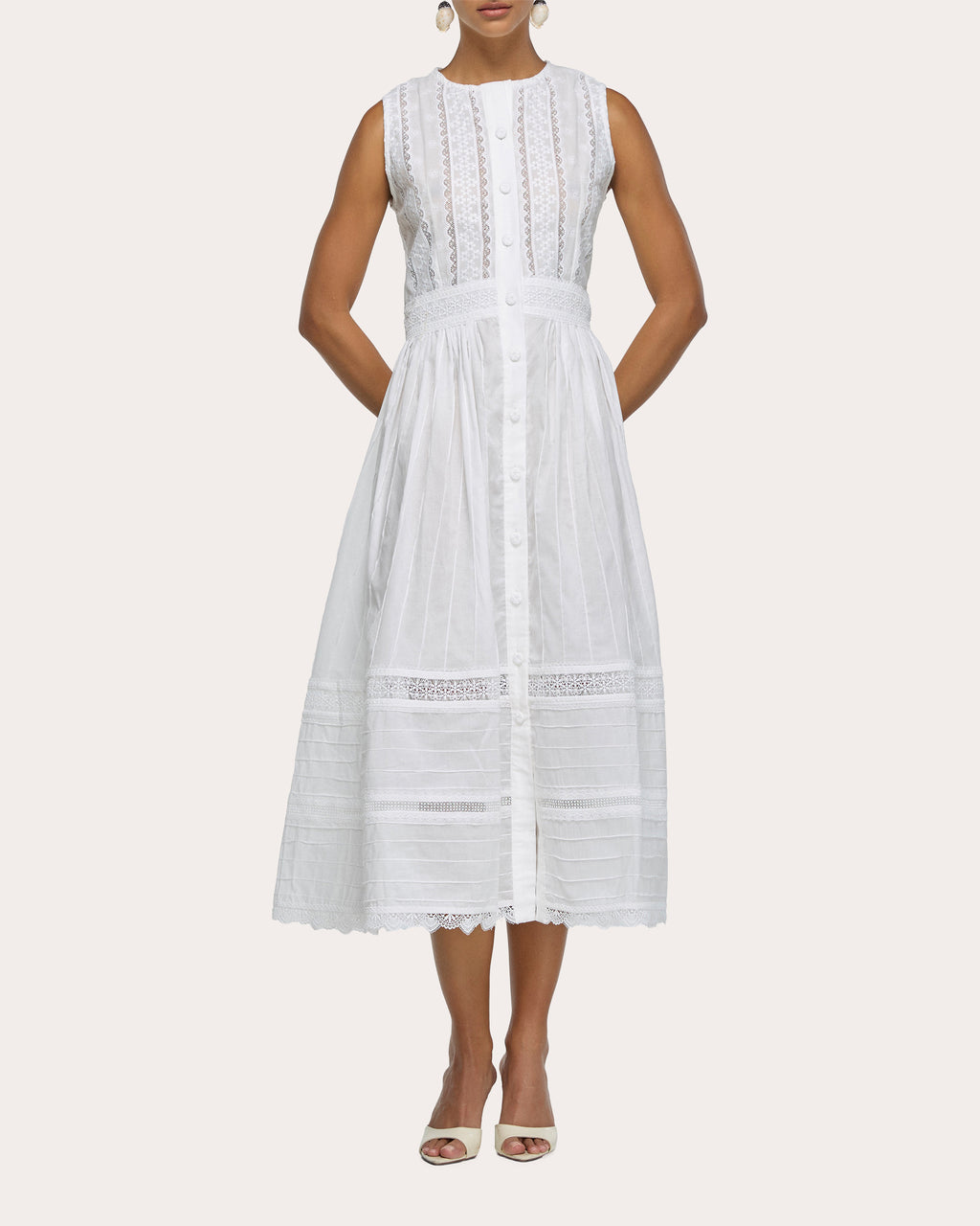 Solaire Crochet Lace Pintucked Midi Dress