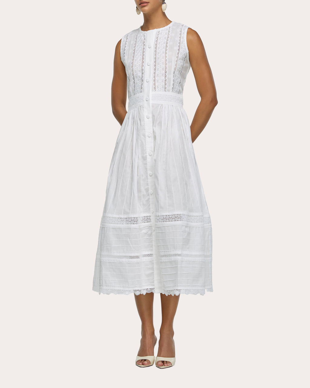 Solaire Crochet Lace Pintucked Midi Dress