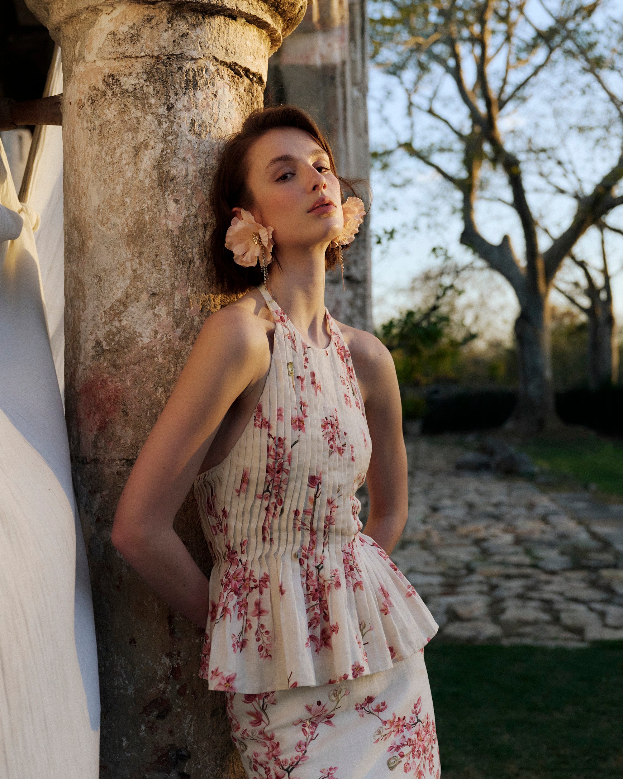 Caña Cauca Pleated Linen Halter Top