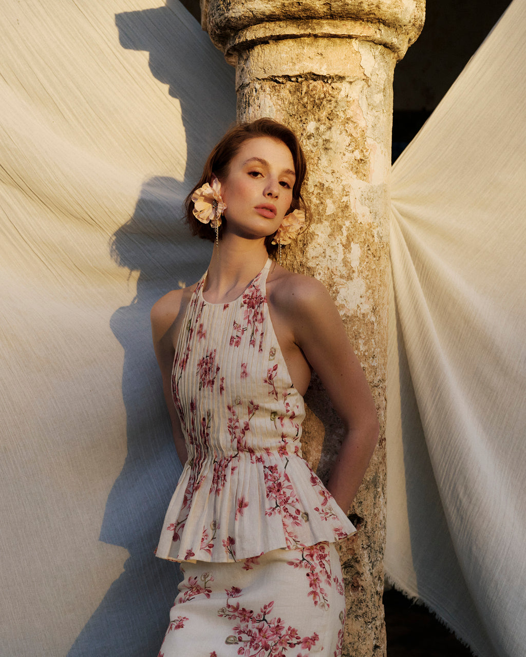 Caña Cauca Pleated Linen Halter Top