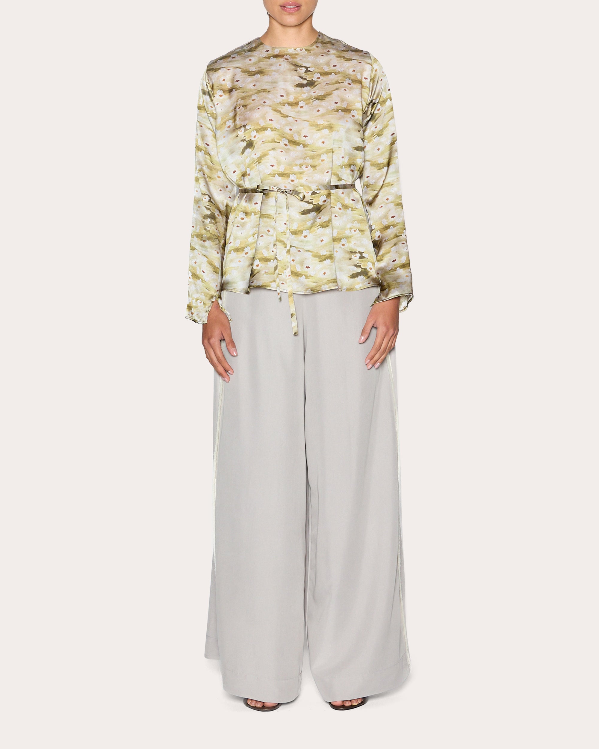 Wholesome Floral Silk Long-Sleeve Top