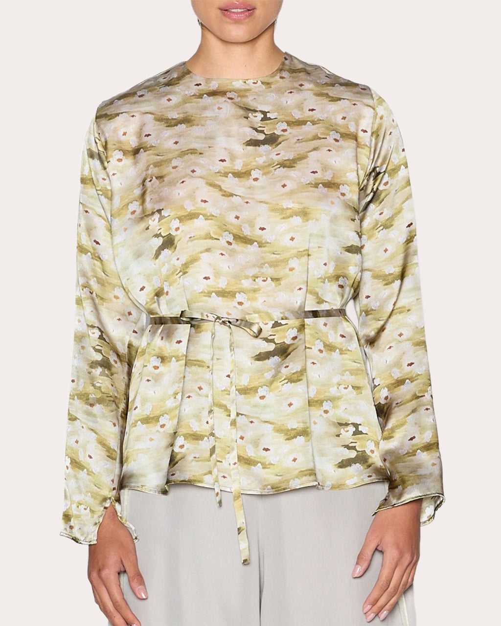 Wholesome Floral Silk Long-Sleeve Top