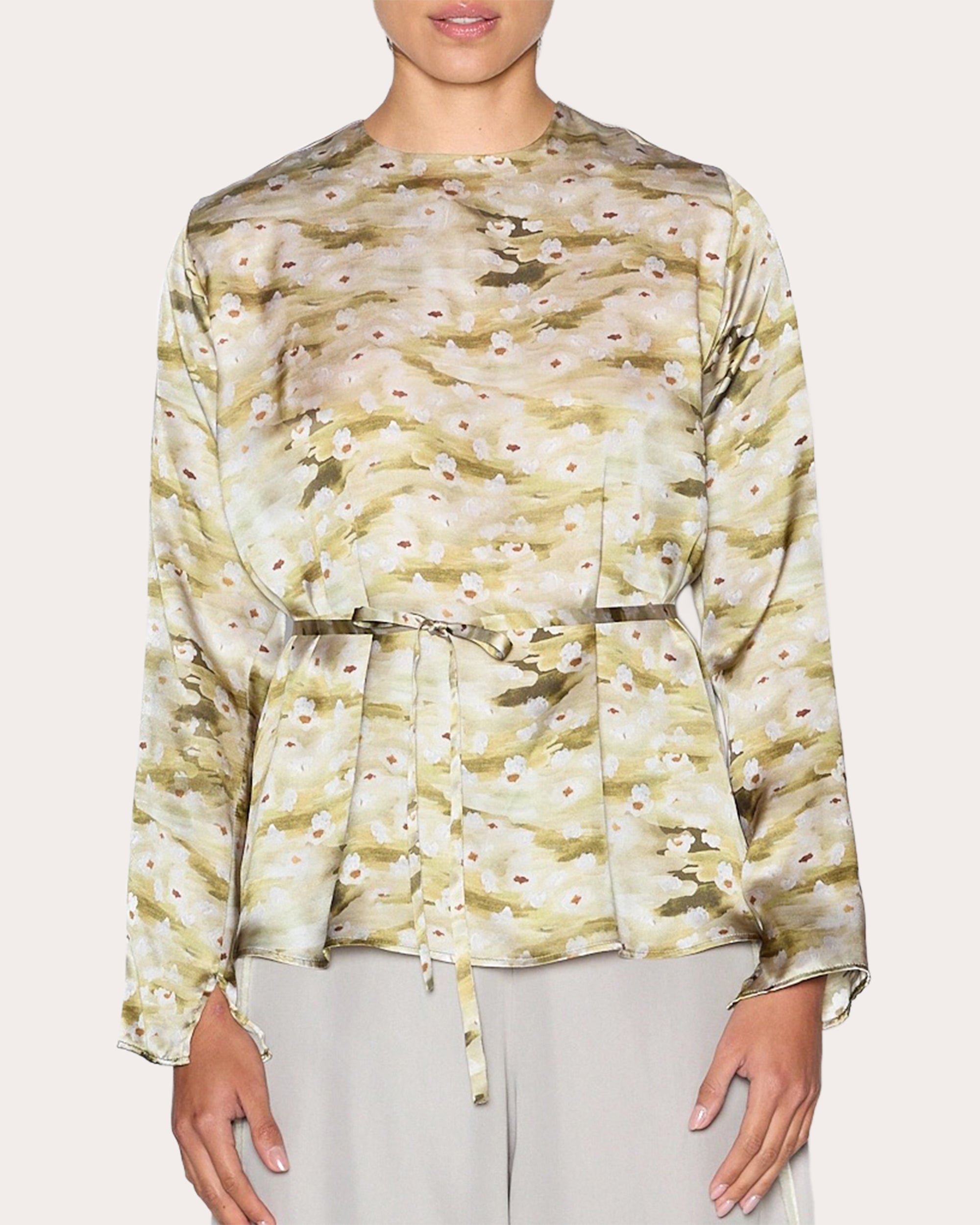 Wholesome Floral Silk Long-Sleeve Top