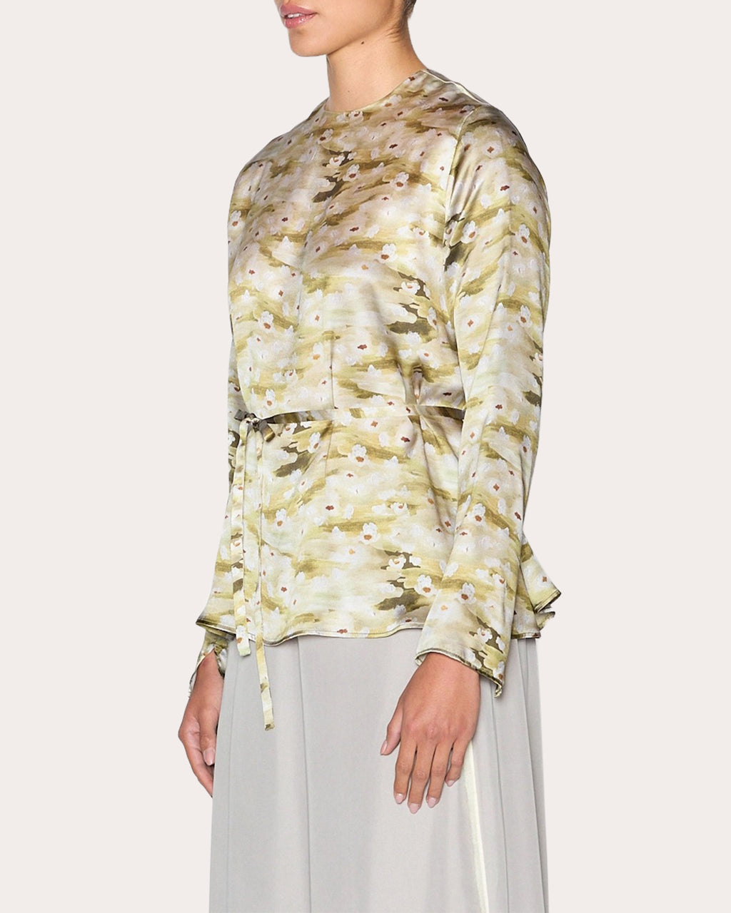 Wholesome Floral Silk Long-Sleeve Top