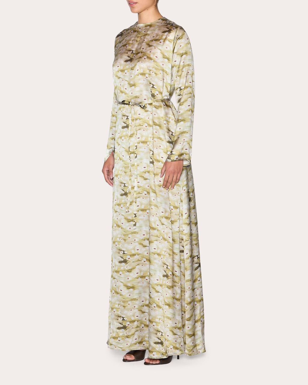 Wholesome Floral Silk Long-Sleeve Gown