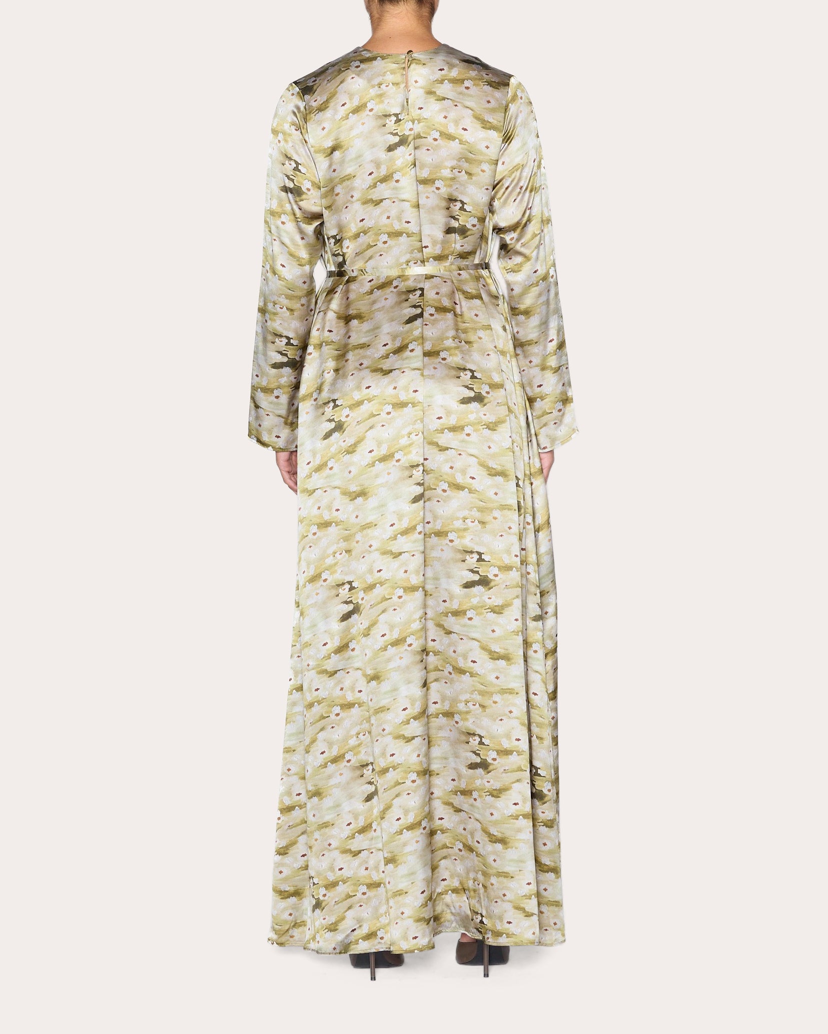 Wholesome Floral Silk Long-Sleeve Gown