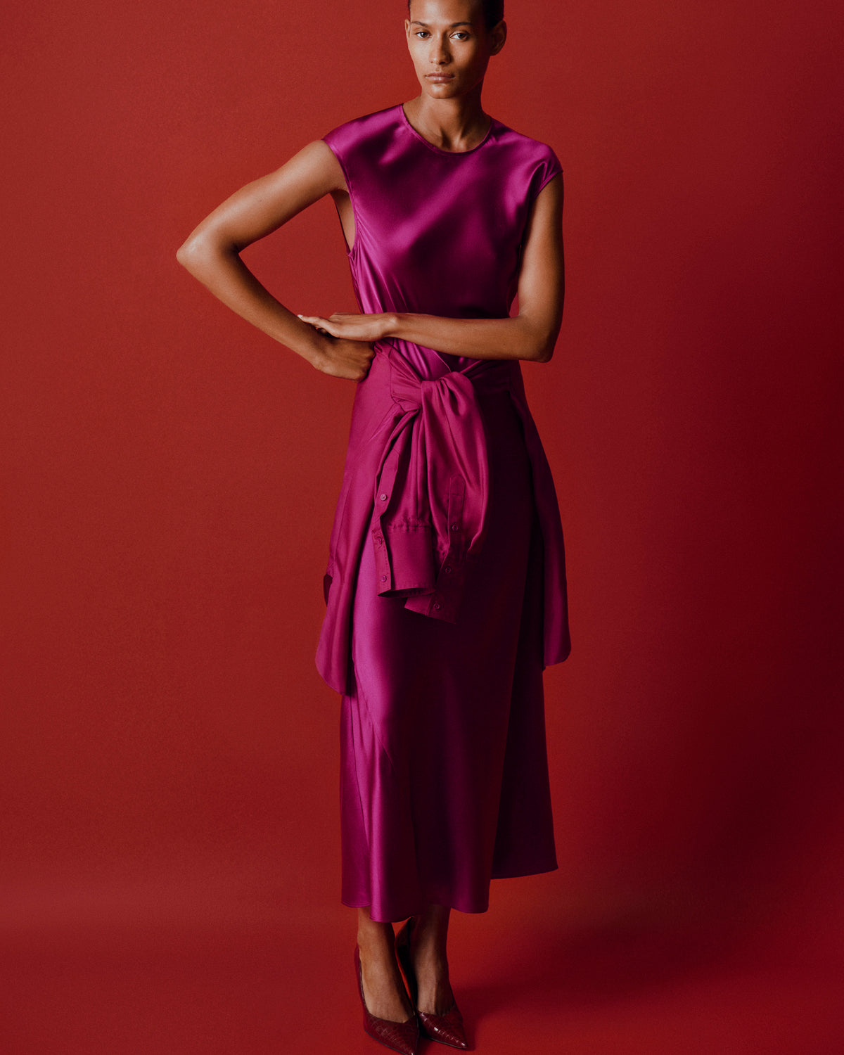 Silk Charmeuse Bias Cap-Sleeve Dress