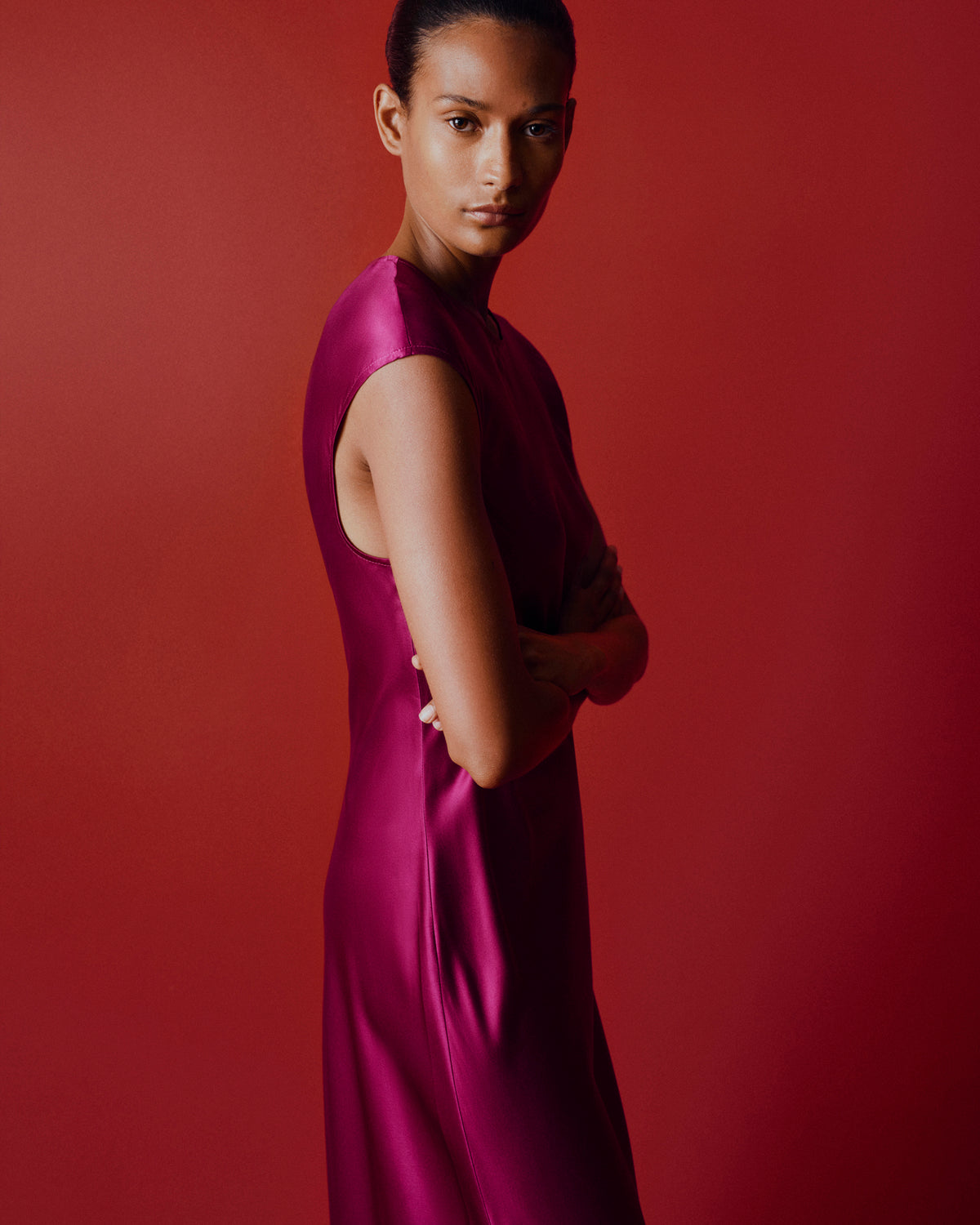 Silk Charmeuse Bias Cap-Sleeve Dress