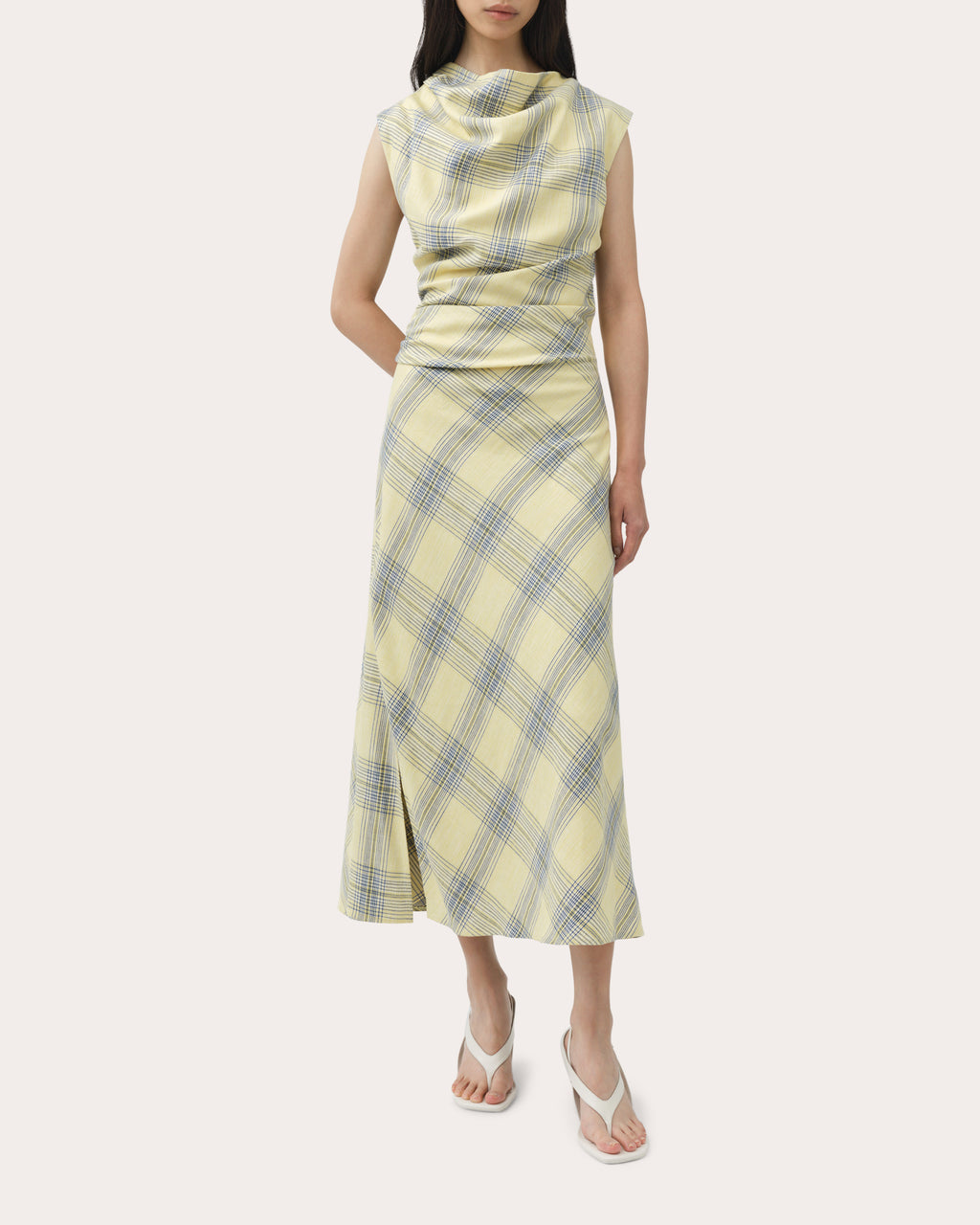 Burke Plaid Draped Midi Dress