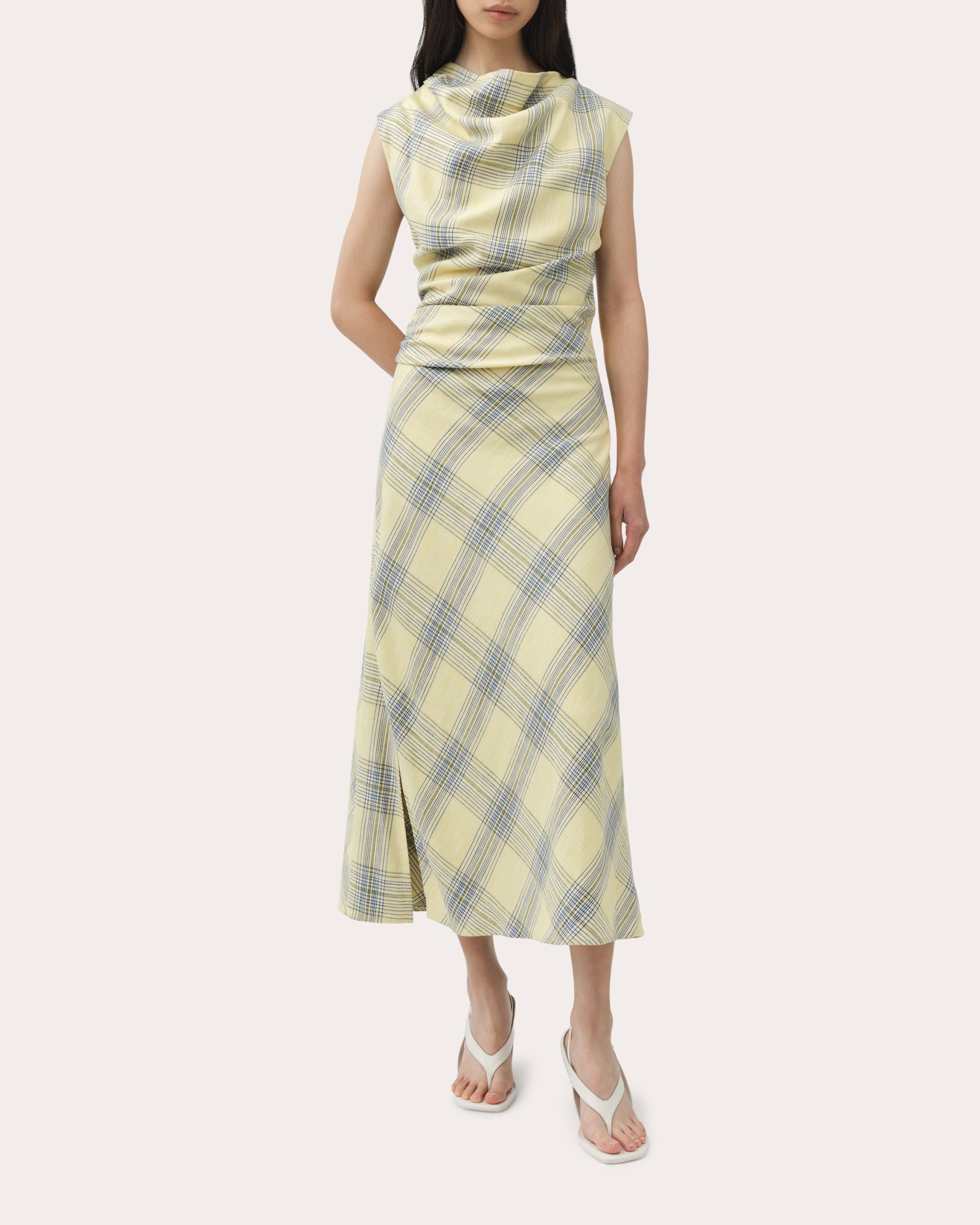 Burke Plaid Draped Midi Dress