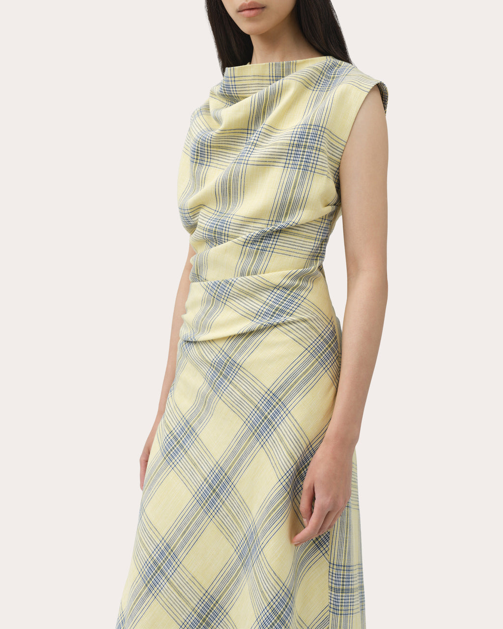 Burke Plaid Draped Midi Dress