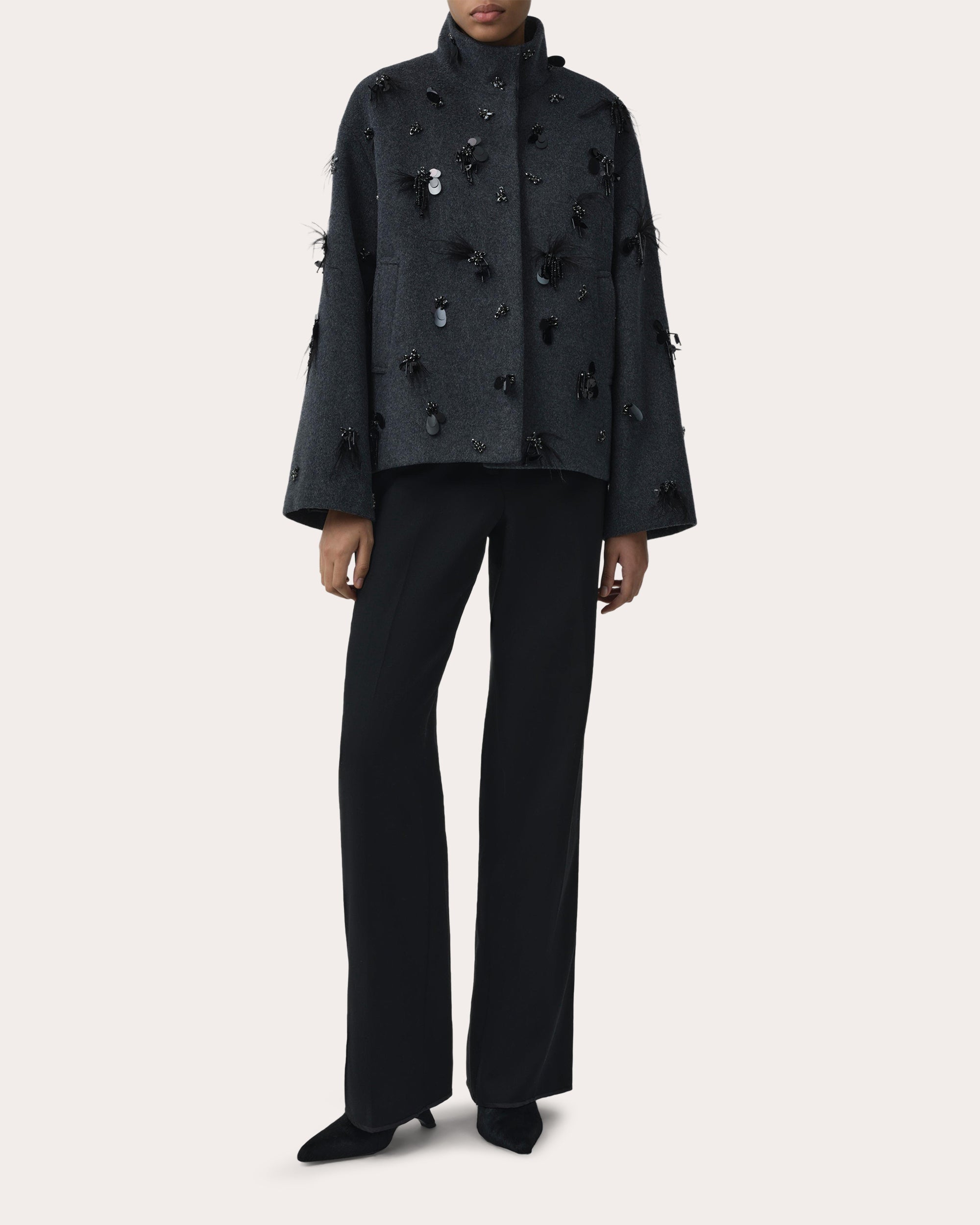 Siena Embellished Wool Funnel Jacket
