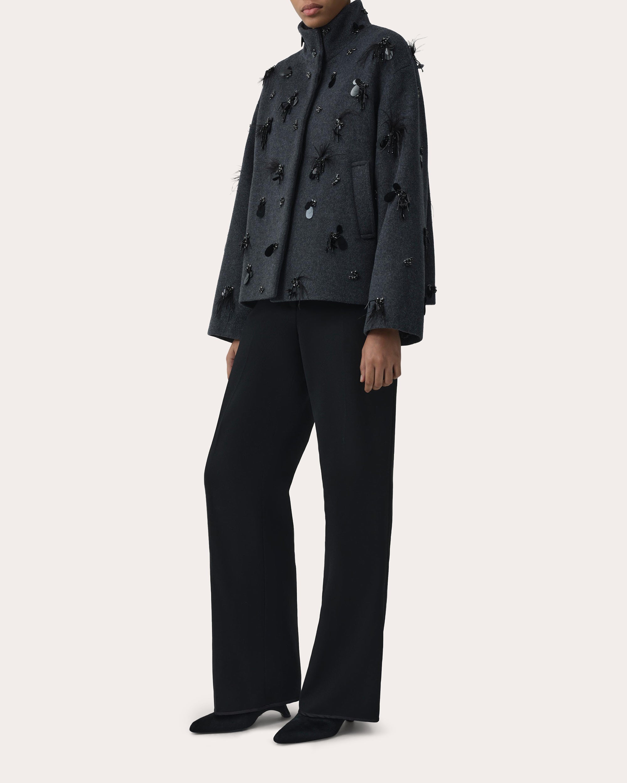 Siena Embellished Wool Funnel Jacket