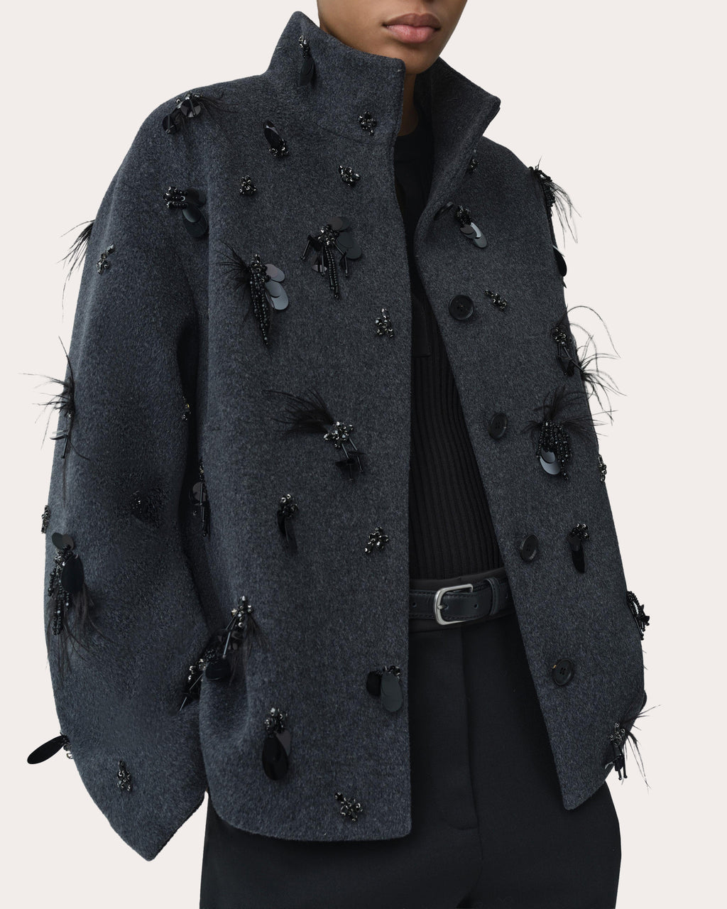 Siena Embellished Wool Funnel Jacket
