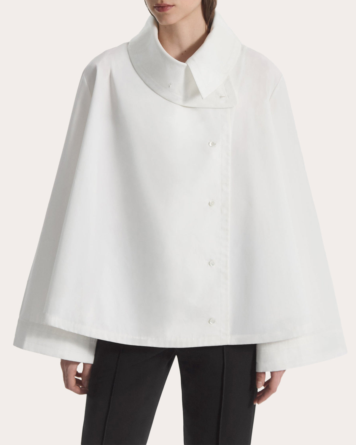 Poplin Draped Collar Trapeze Shirt