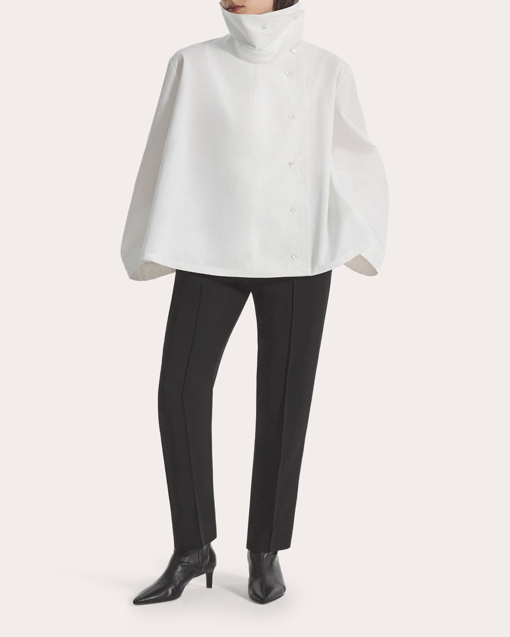 Poplin Draped Collar Trapeze Shirt