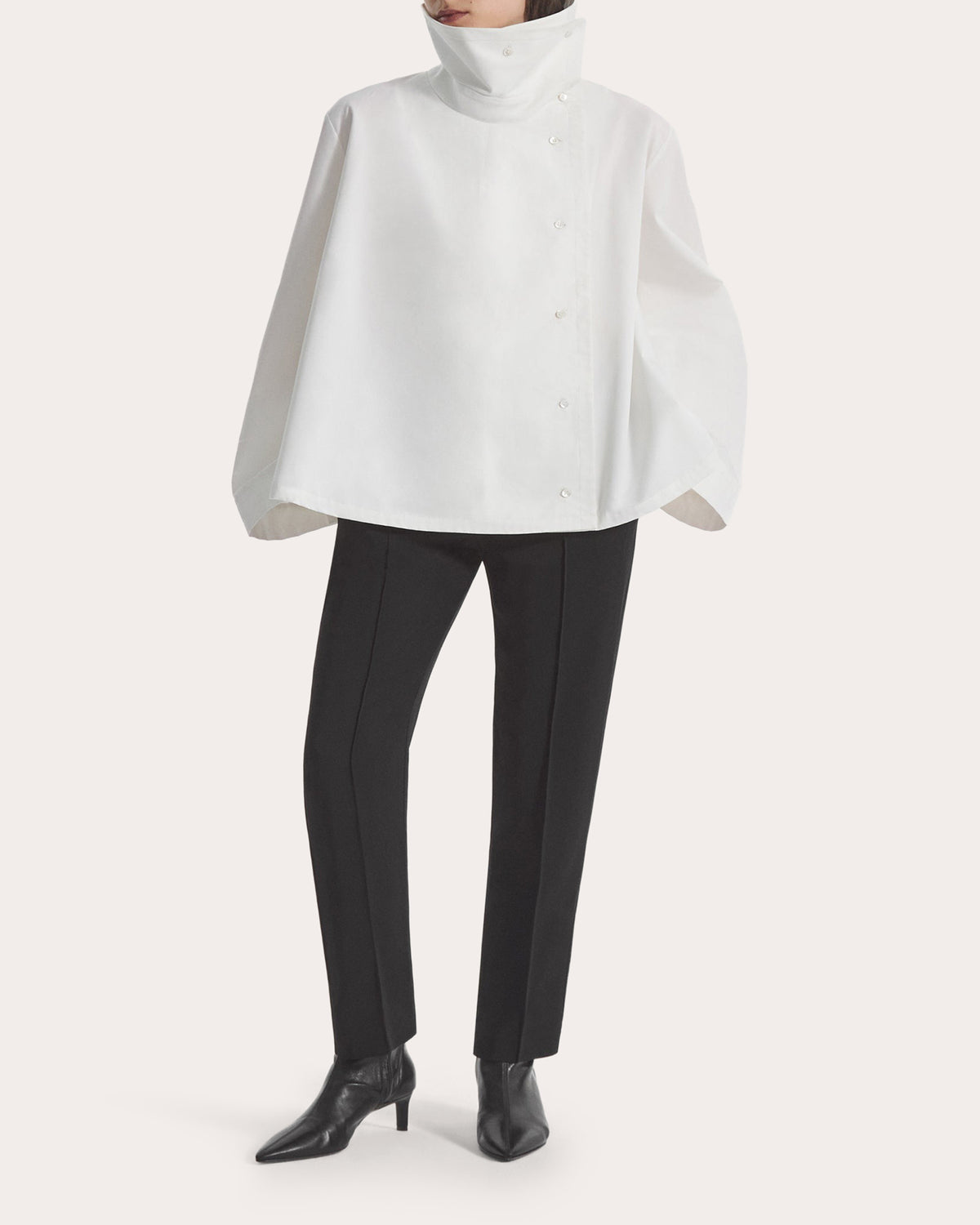 Poplin Draped Collar Trapeze Shirt