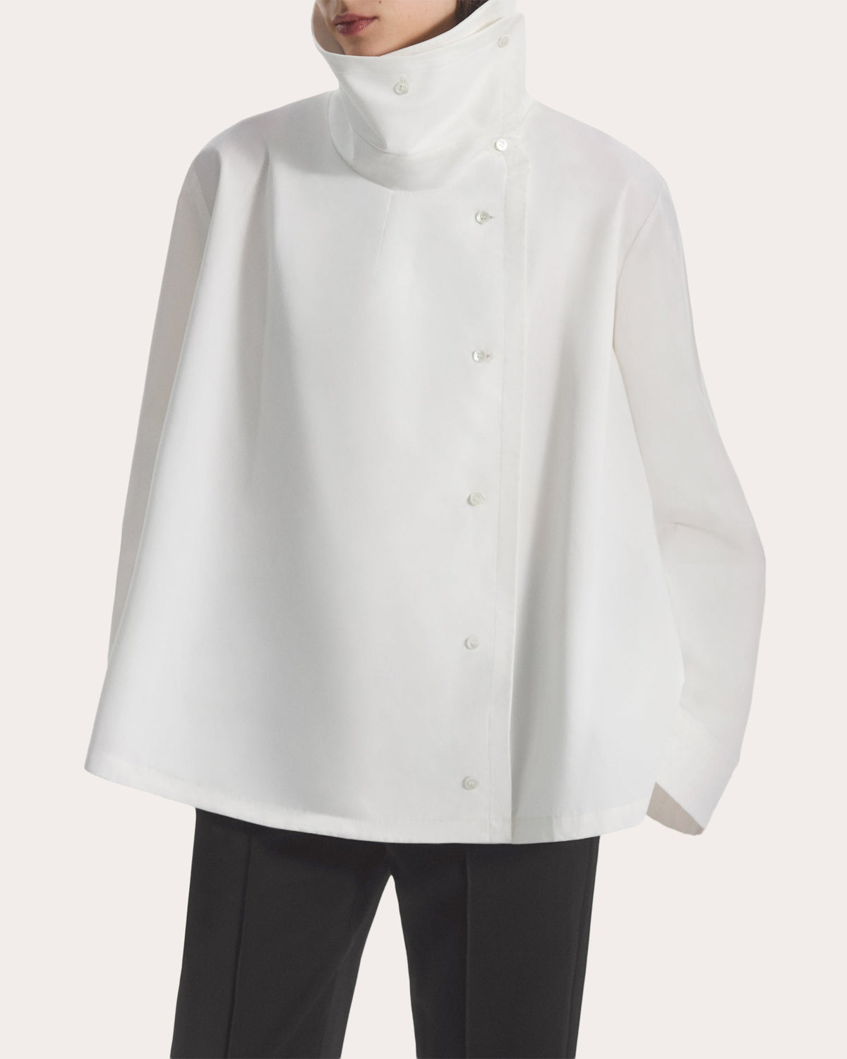Poplin Draped Collar Trapeze Shirt