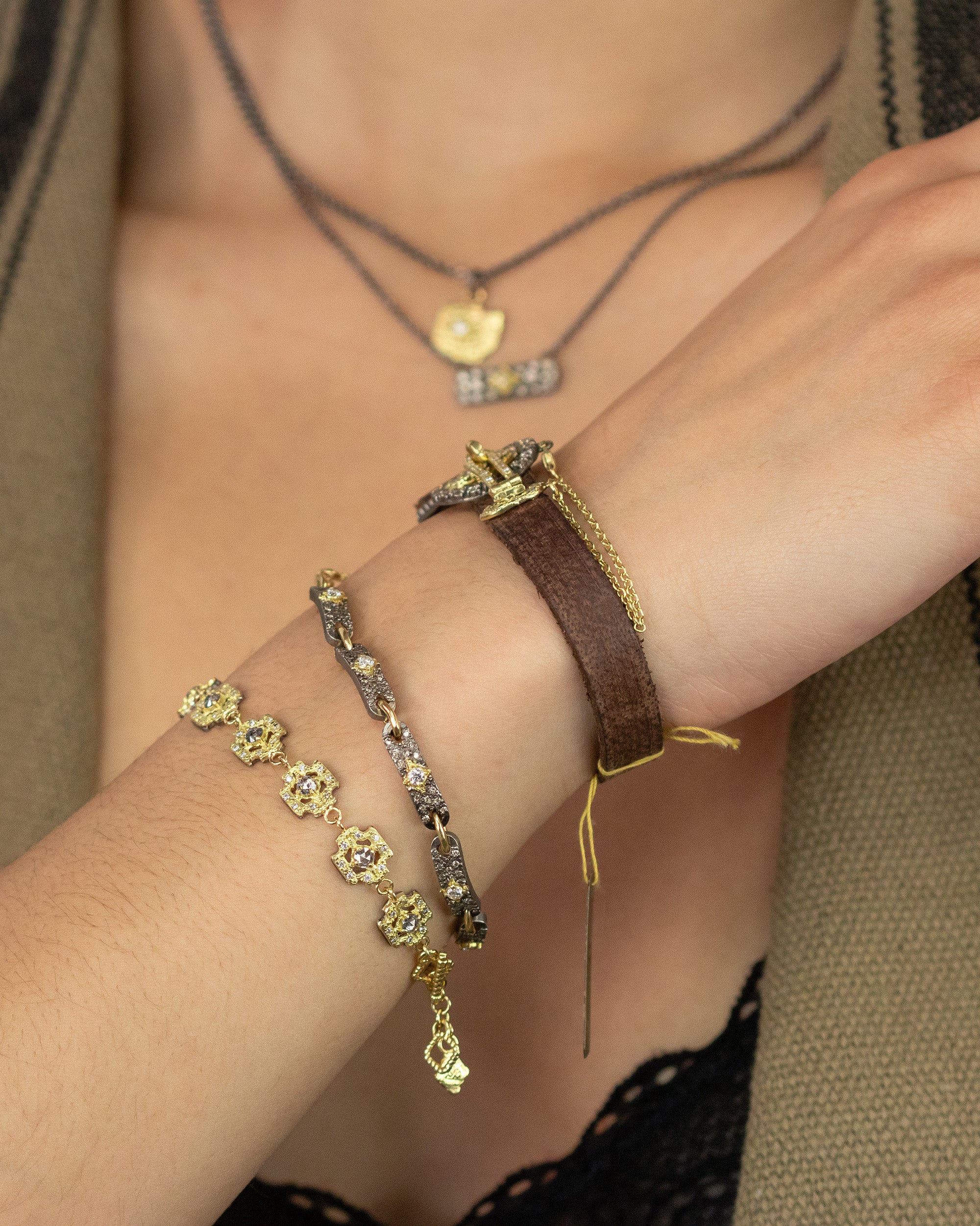 18K Gold Sterling Silver and Diamond Bracelet