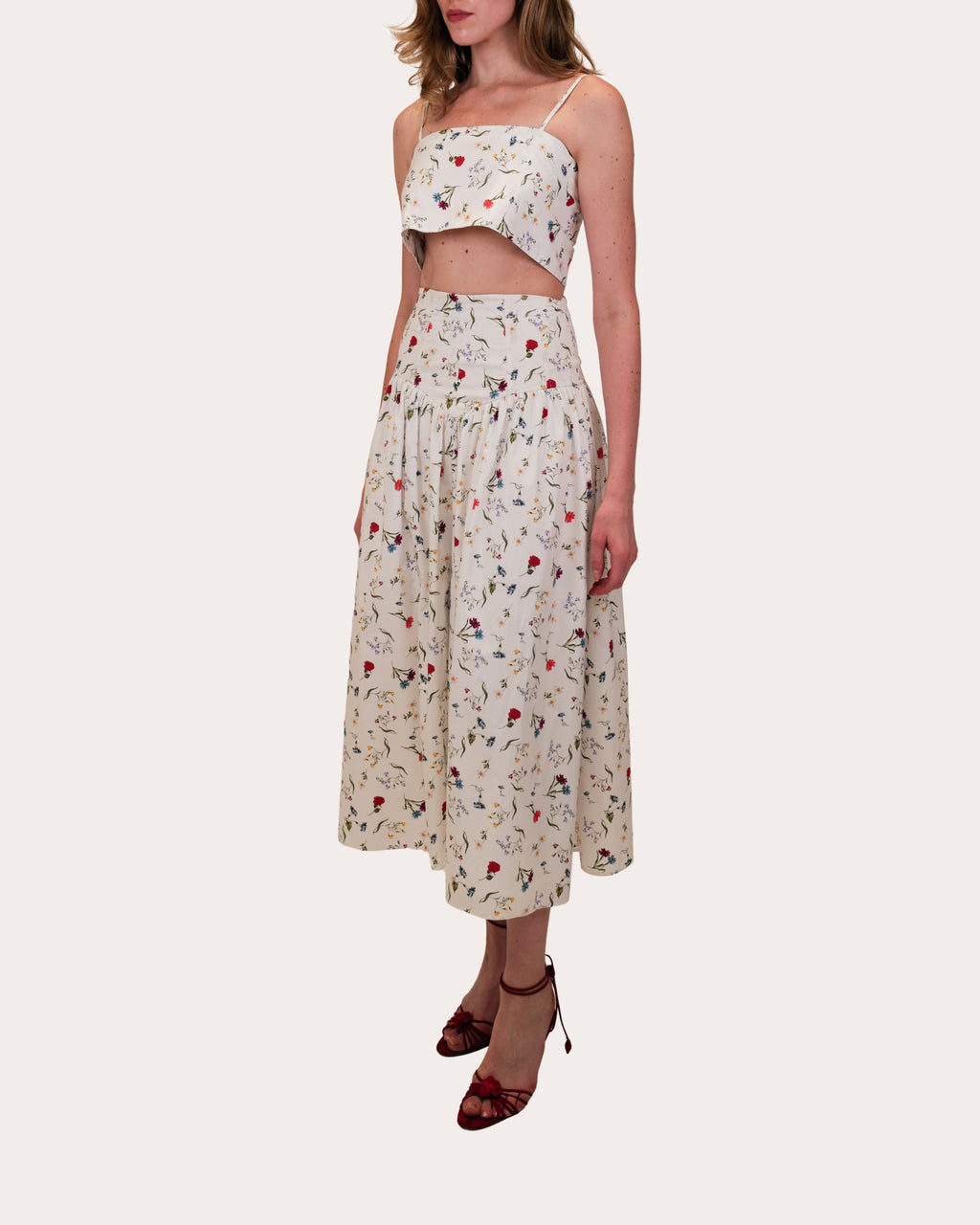 Noora Floral Cotton Poplin Gathered Midi Skirt