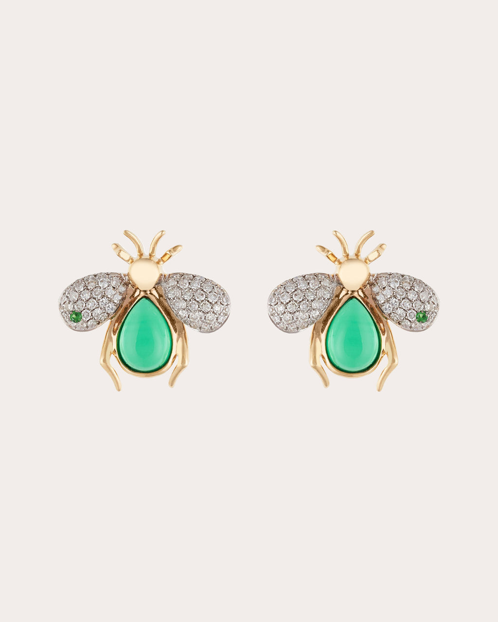 Abejas Real 18K Gold Jade and Diamond Stud Earrings