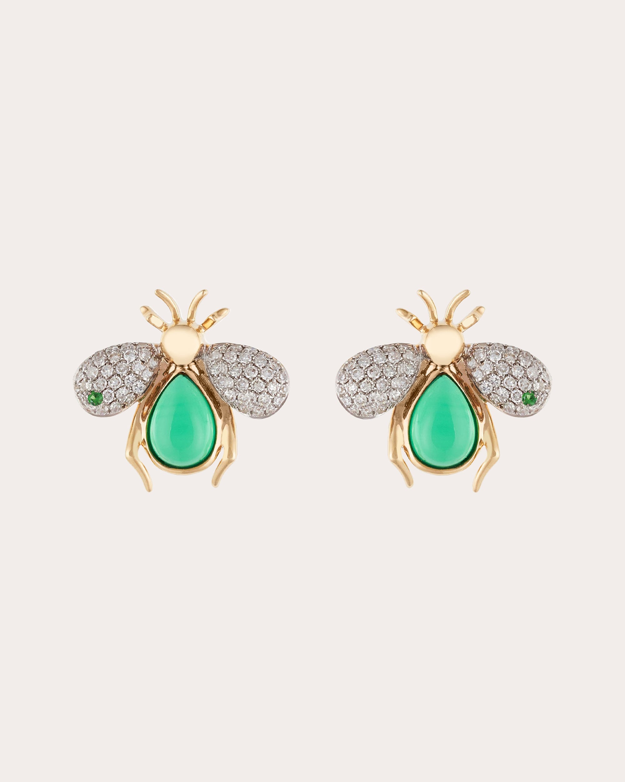 Abejas Real 18K Gold Jade and Diamond Stud Earrings