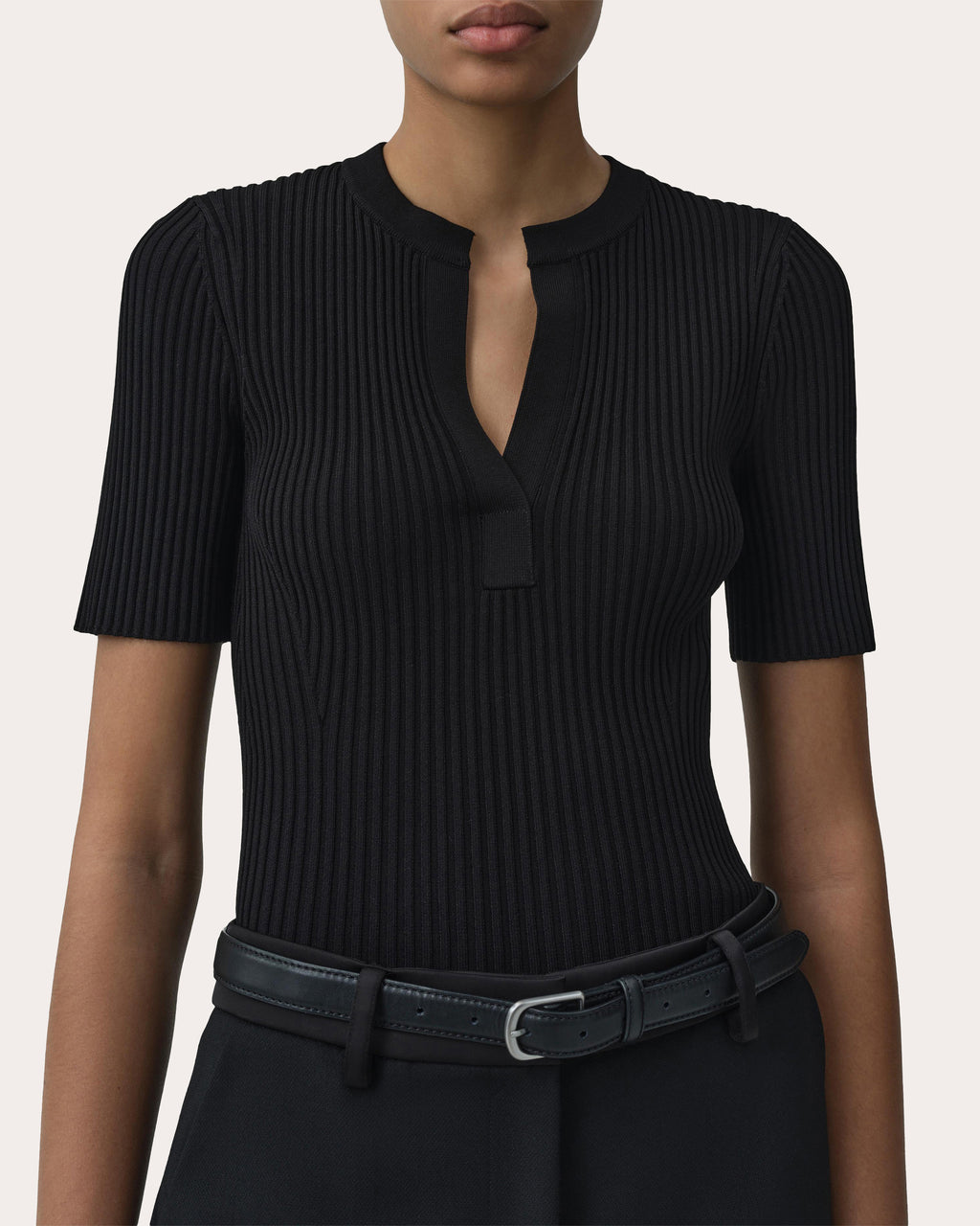 Miley Rib Knit Notch Neck Top
