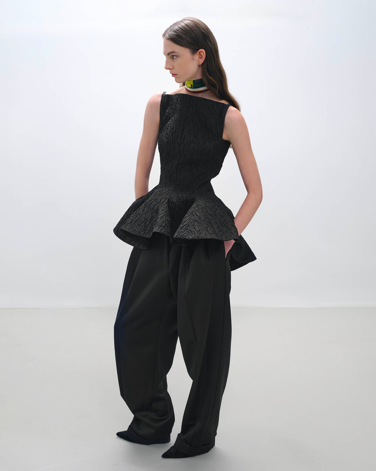 Axo Cloqué Boatneck Peplum Top