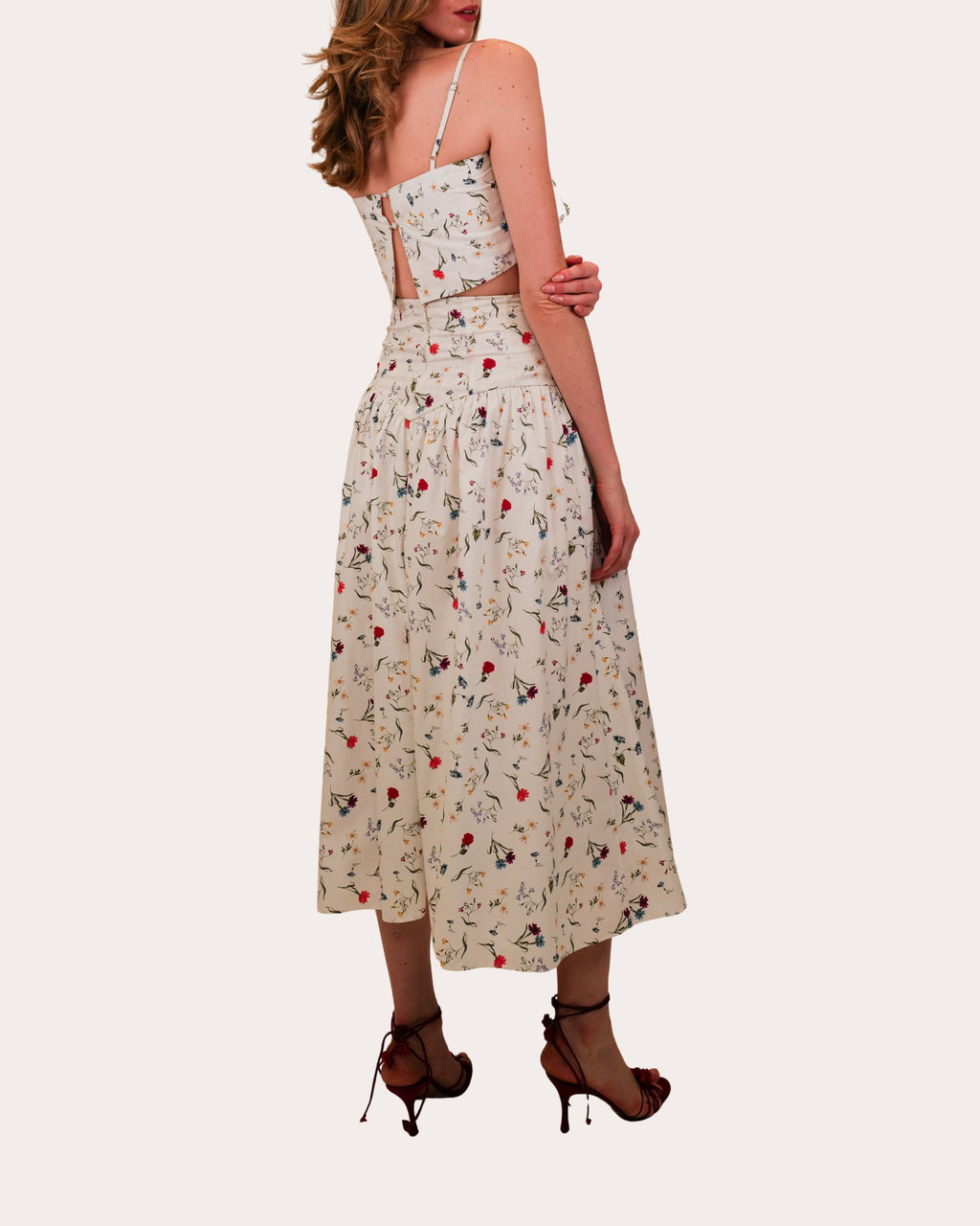 Noora Floral Cotton Poplin Gathered Midi Skirt