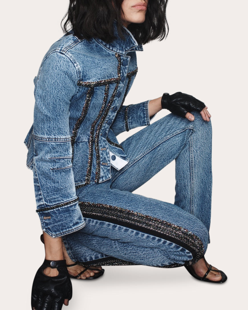 Kai Beaded Peplum Denim Jacket